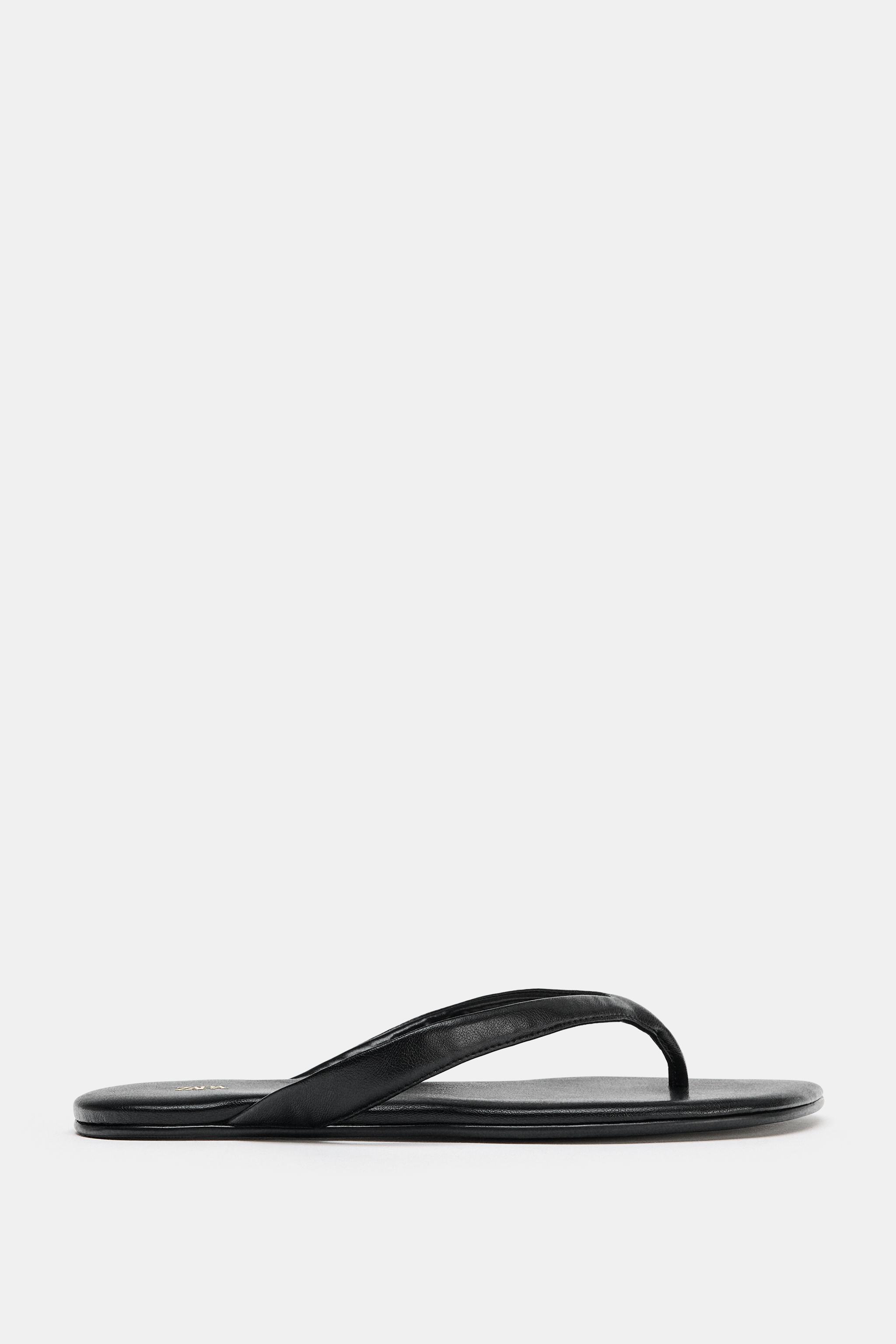 Flat Strap Sandals - Black - 5