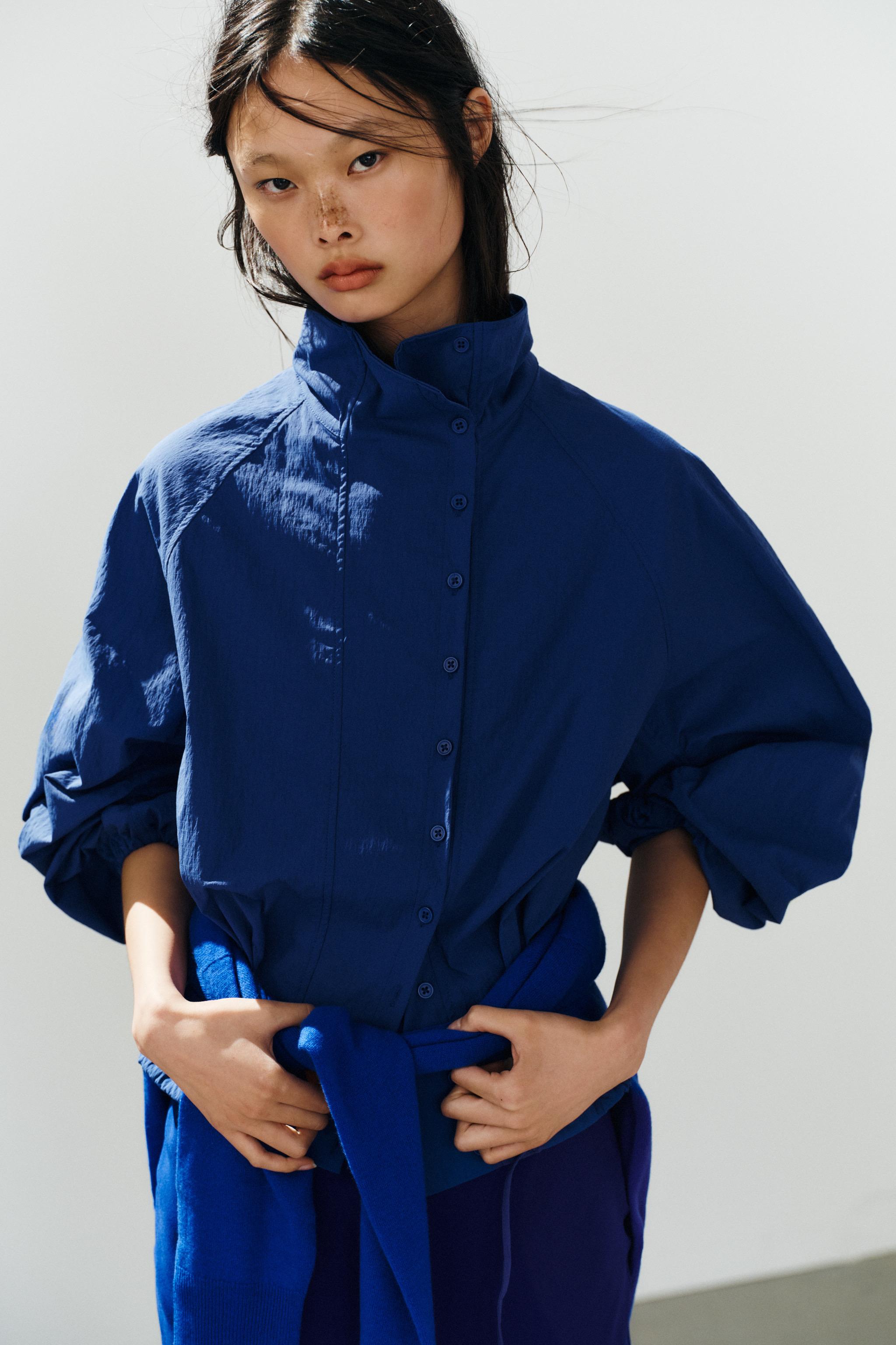 Technical Fabric Button Jacket - Bluish - Xs