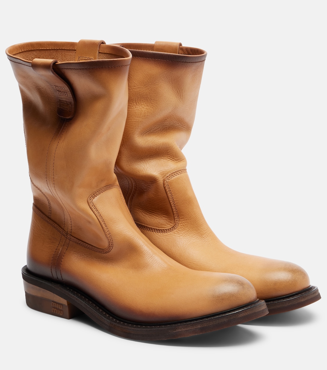 Foule Leather Ankle Boots in Brown - Miu Miu
