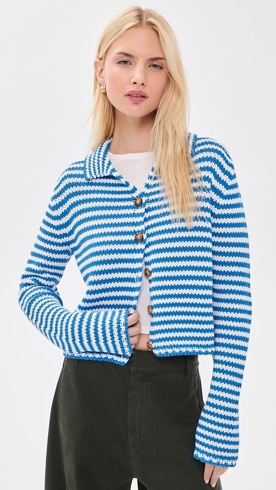Fine Line Mini Marina Cardigan - Cerulean/ivory