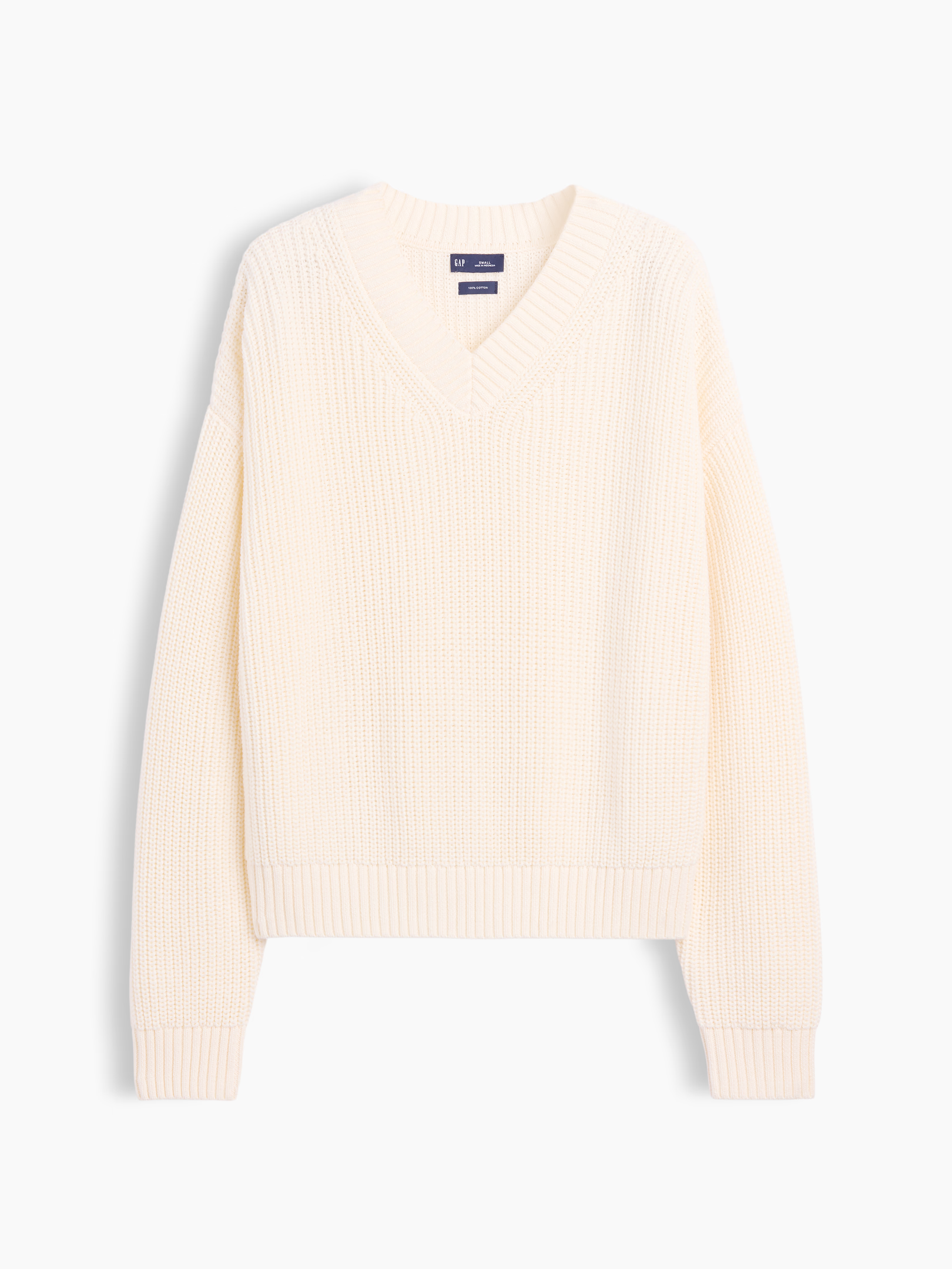 Gap, 100% Cotton Oversized Shaker V-Neck Sweater