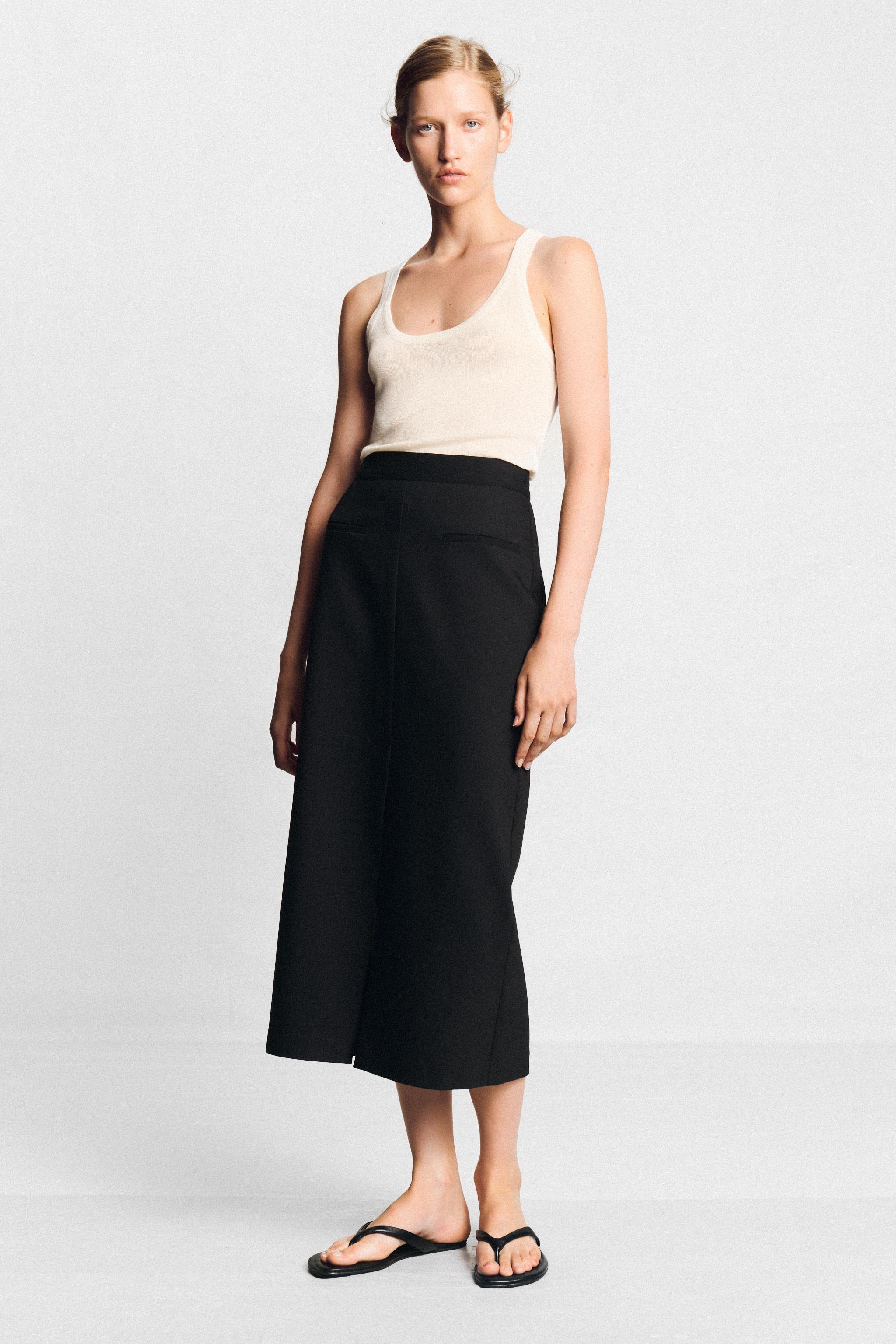 Midi Skirt With Slit - Black - Xs