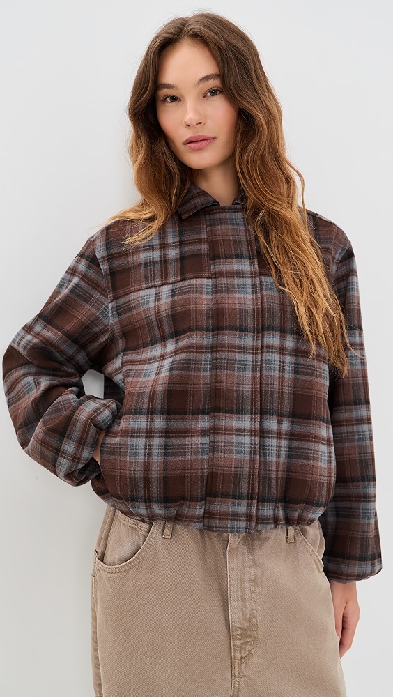 The Bella Bomber Jacket - Brown/blue Plaid