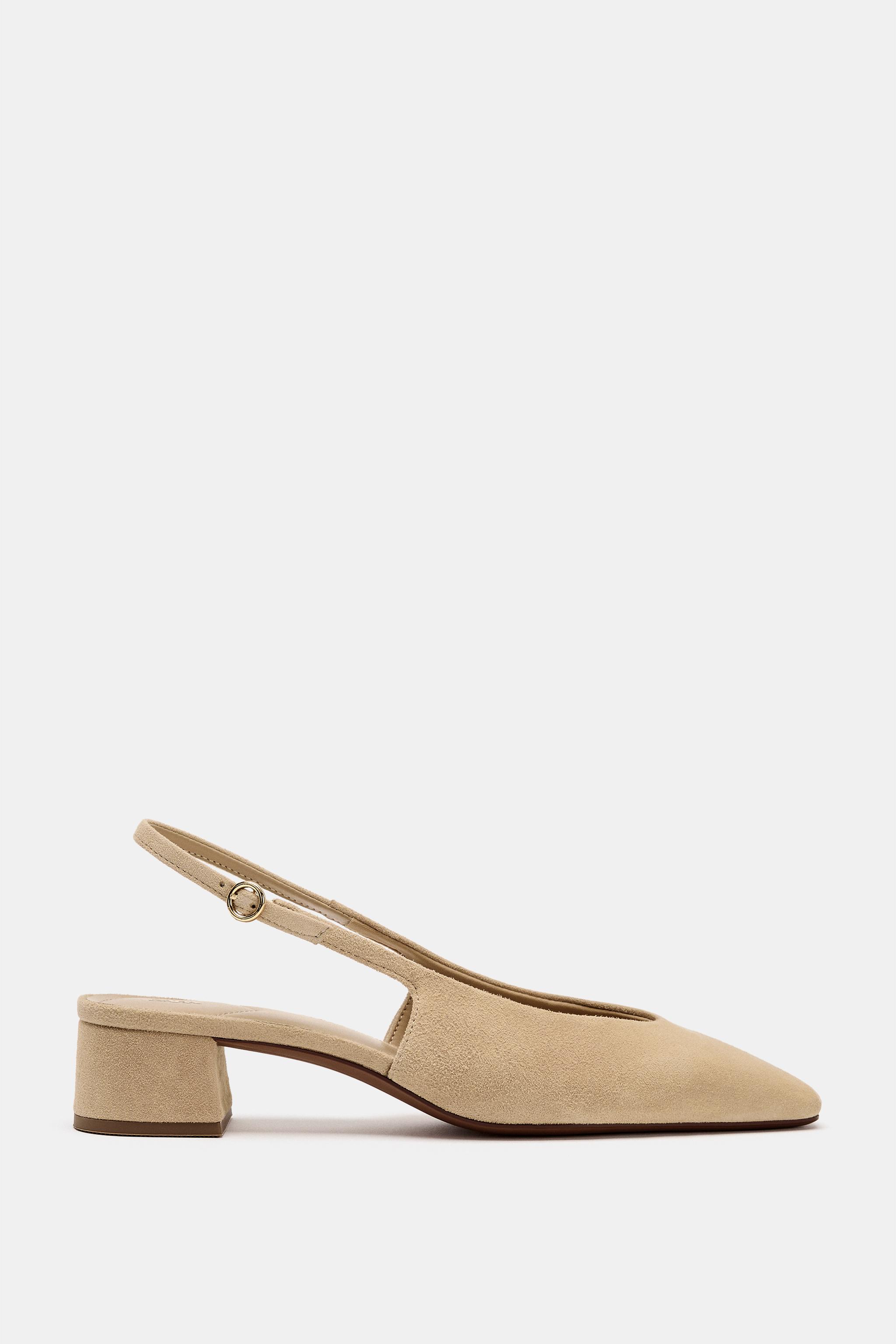 Split Suede Slingback Shoes - Sandy Brown - 5
