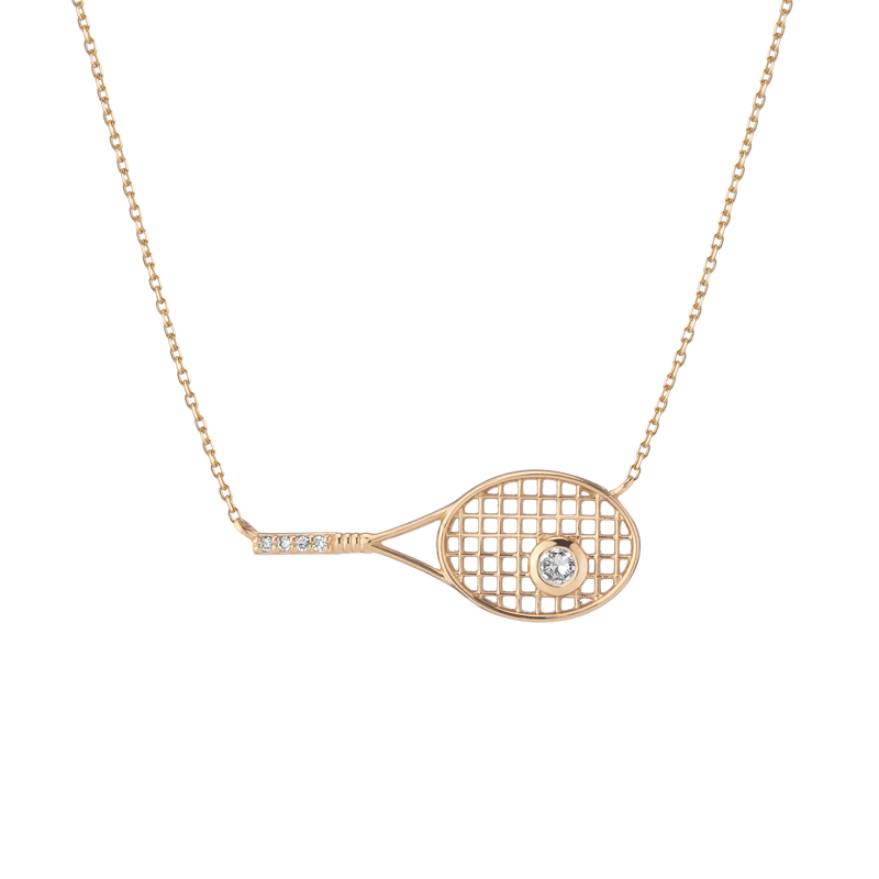White Sapphire Lab Grown Tennis Racket Pendant Necklace