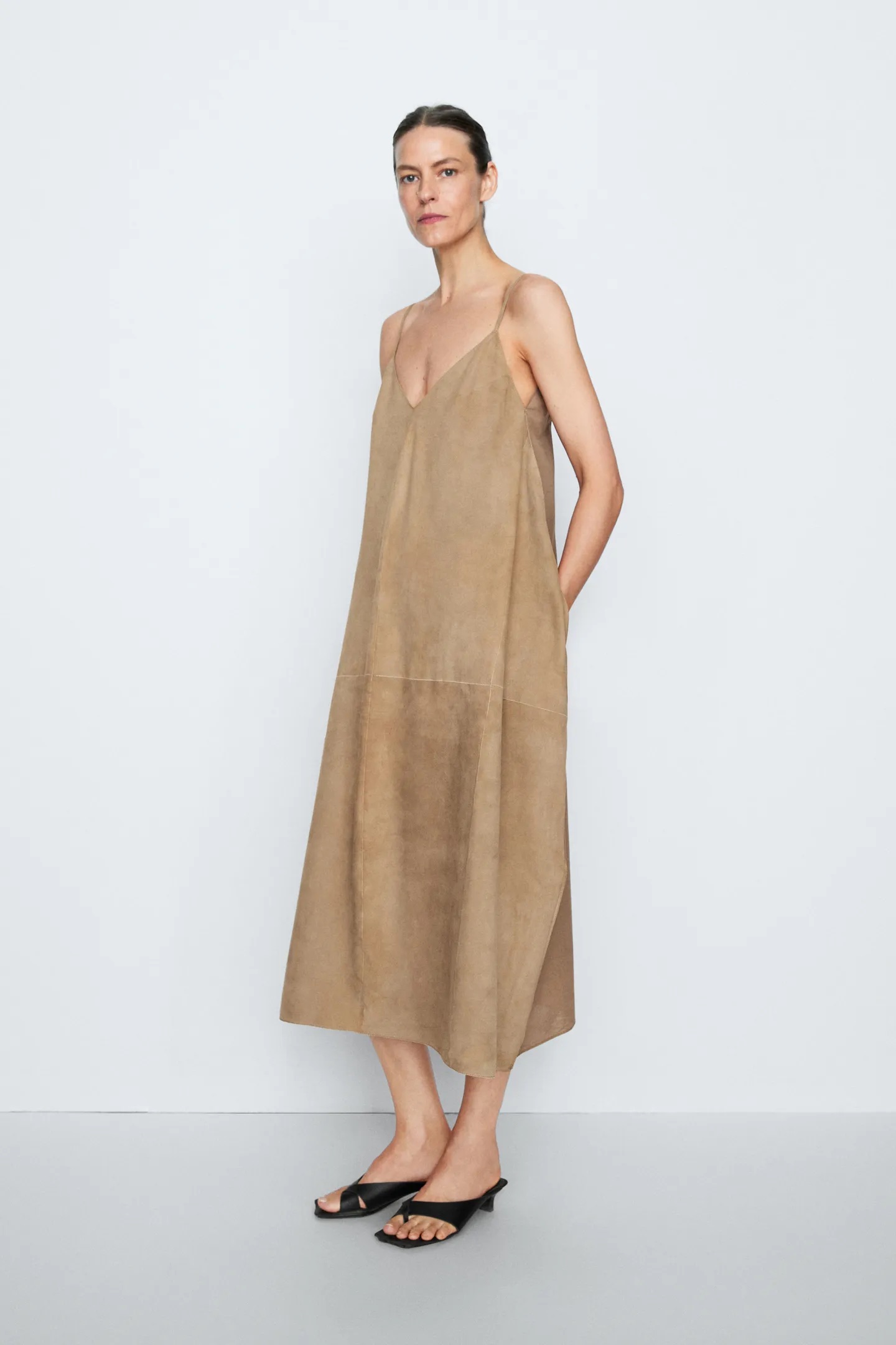 Massimo Dutti, Suede Leather Combined Dress - Studio