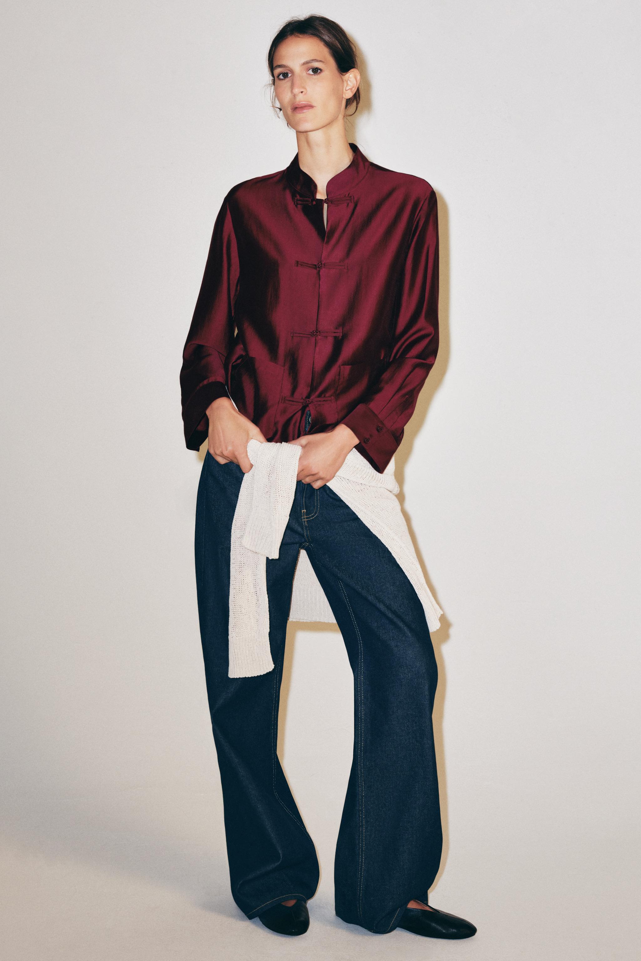Zw Collection Frog Fastening Shirt - Burgundy - Xs