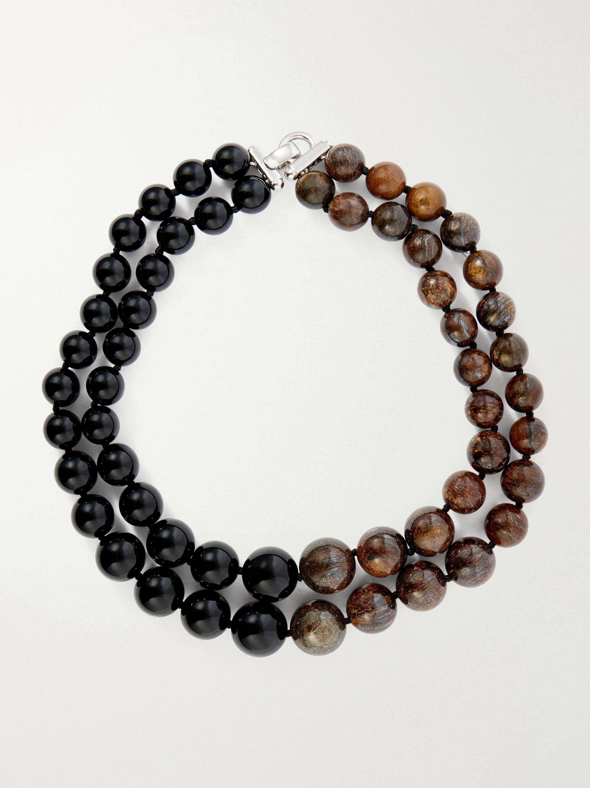 Boule Sterling Silver, Onyx and Bronzite Beaded Necklace