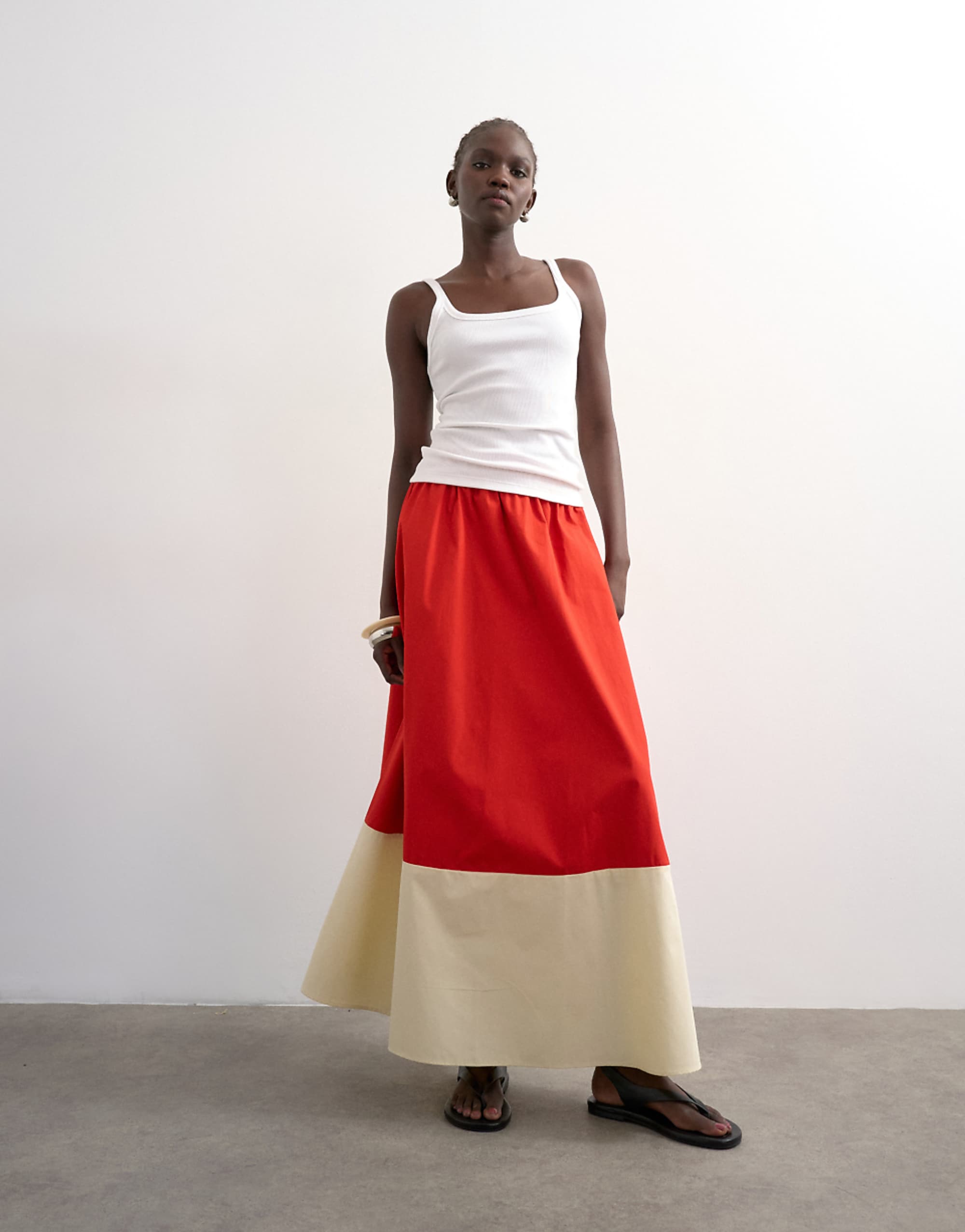 Topshop Full Circle Color Block Maxi Skirt in Orange