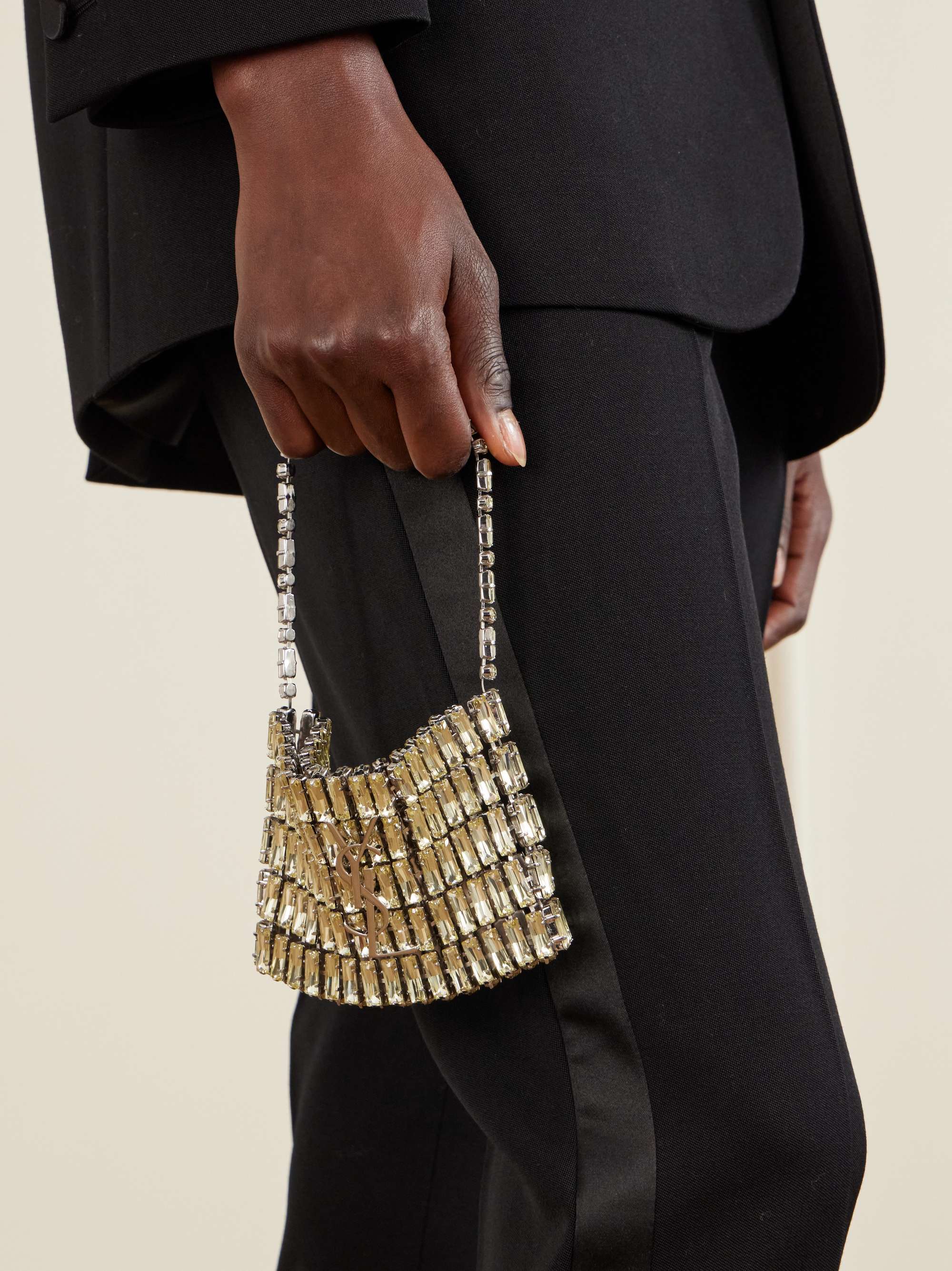 Evening Micro Crystal-Embellished Chainmail Shoulder Bag