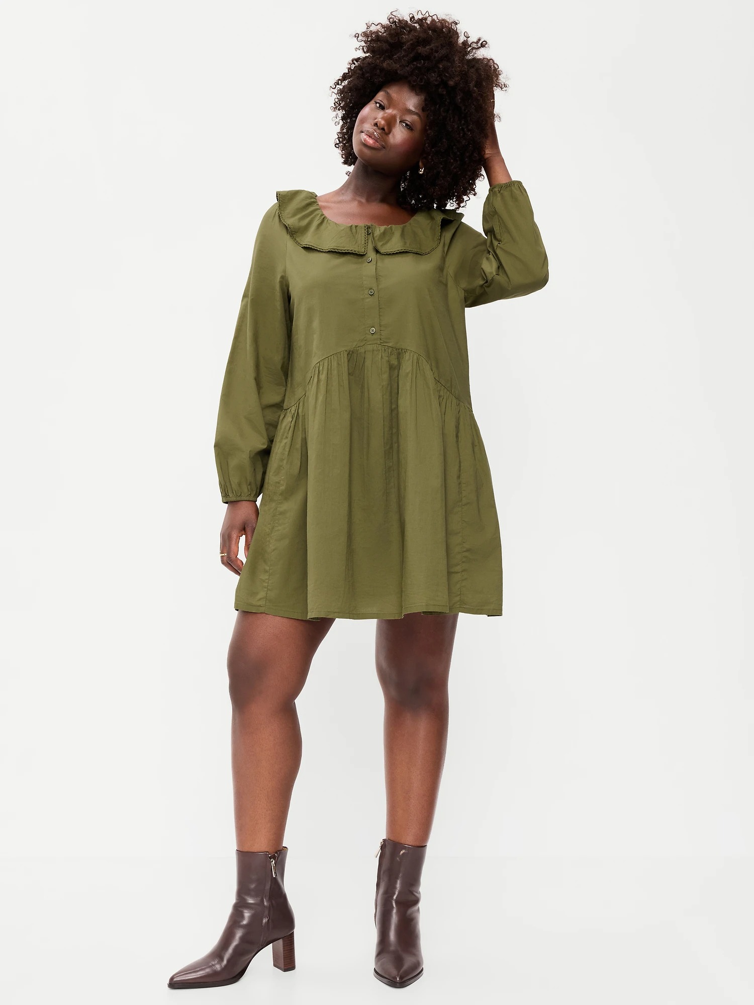 Old Navy, Long-Sleeve Ruffle-Collar Swing Mini Dress