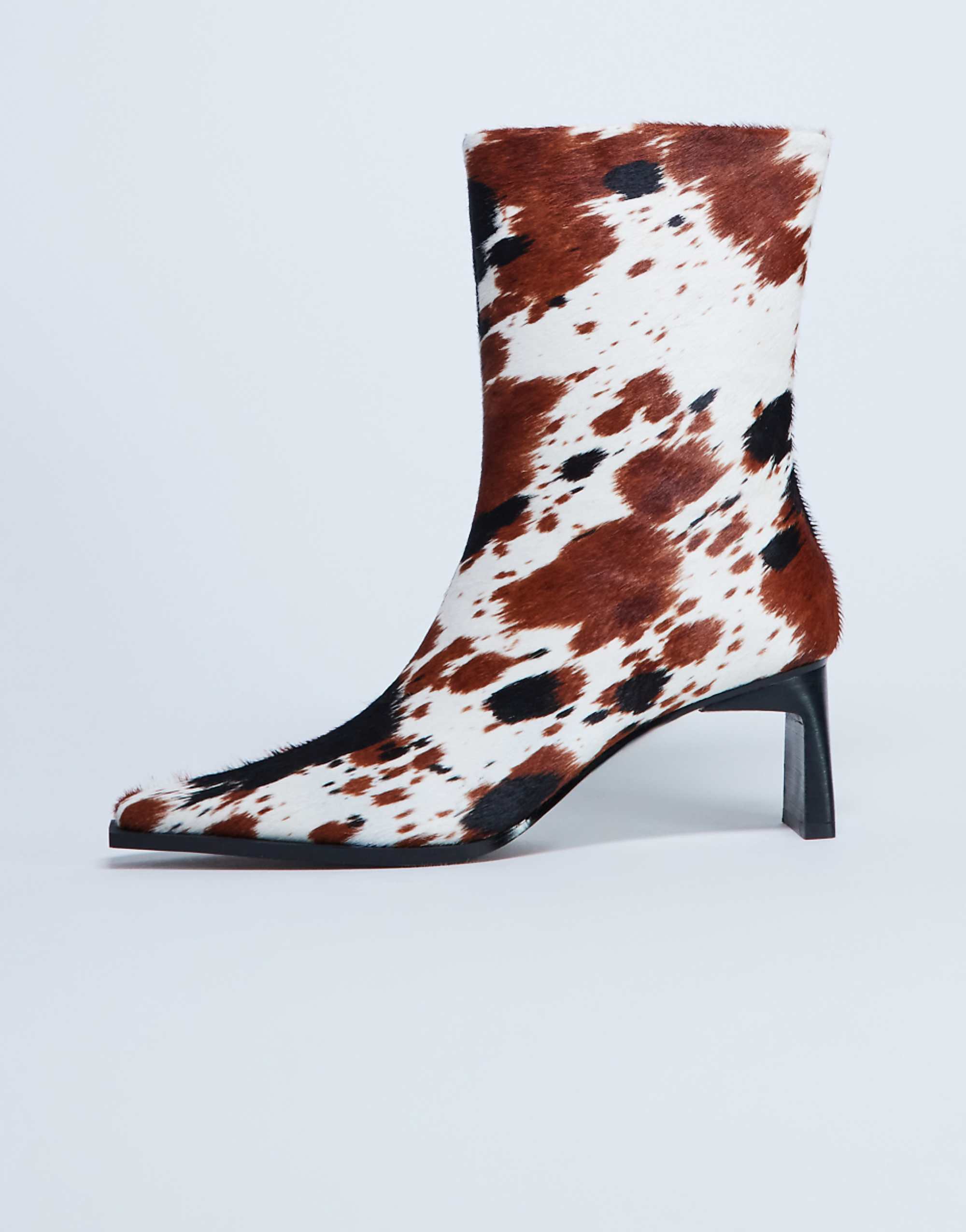 Topshop Nadie Chisel Toe Ankle Boot in Cow Print Hair on Real Leather