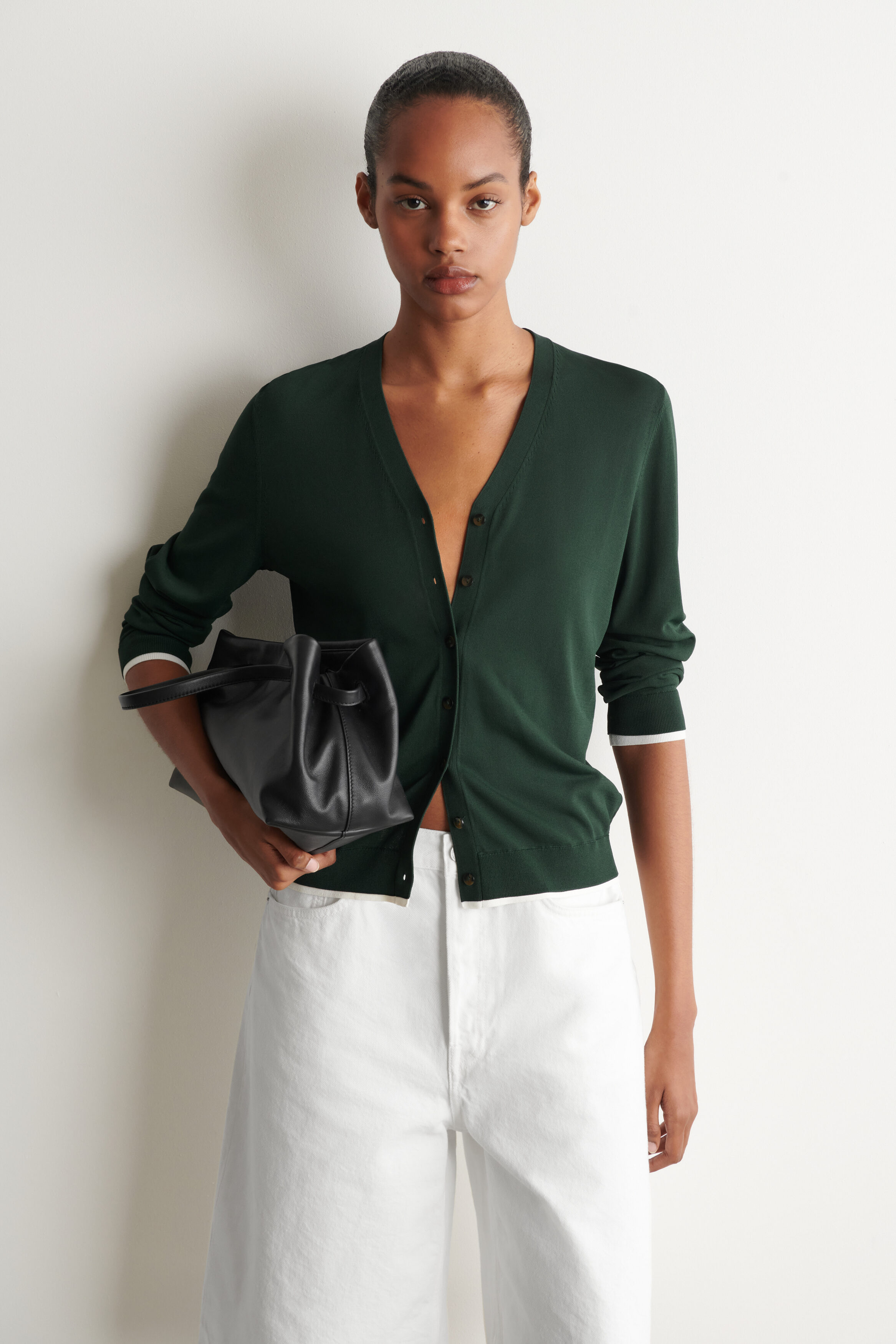 Layered-Detail Knitted V-Neck Cardigan