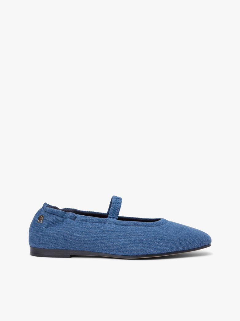 Canvas Denim Elasticated Strap Ballerinas