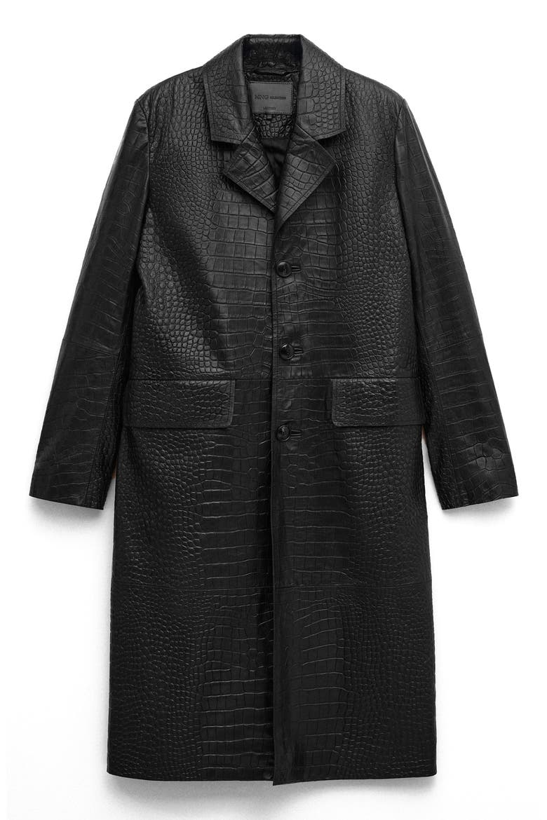 Croc Embossed Leather Coat