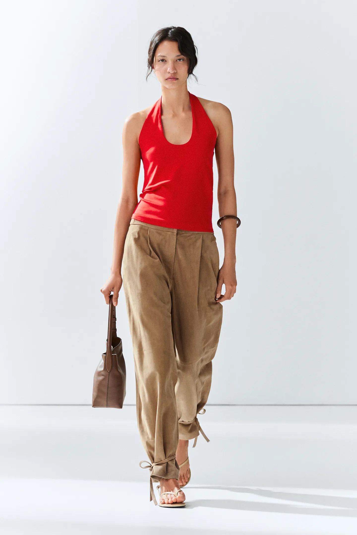 Massimo Dutti, Suede Leather Pants With Tie-Detail Hems