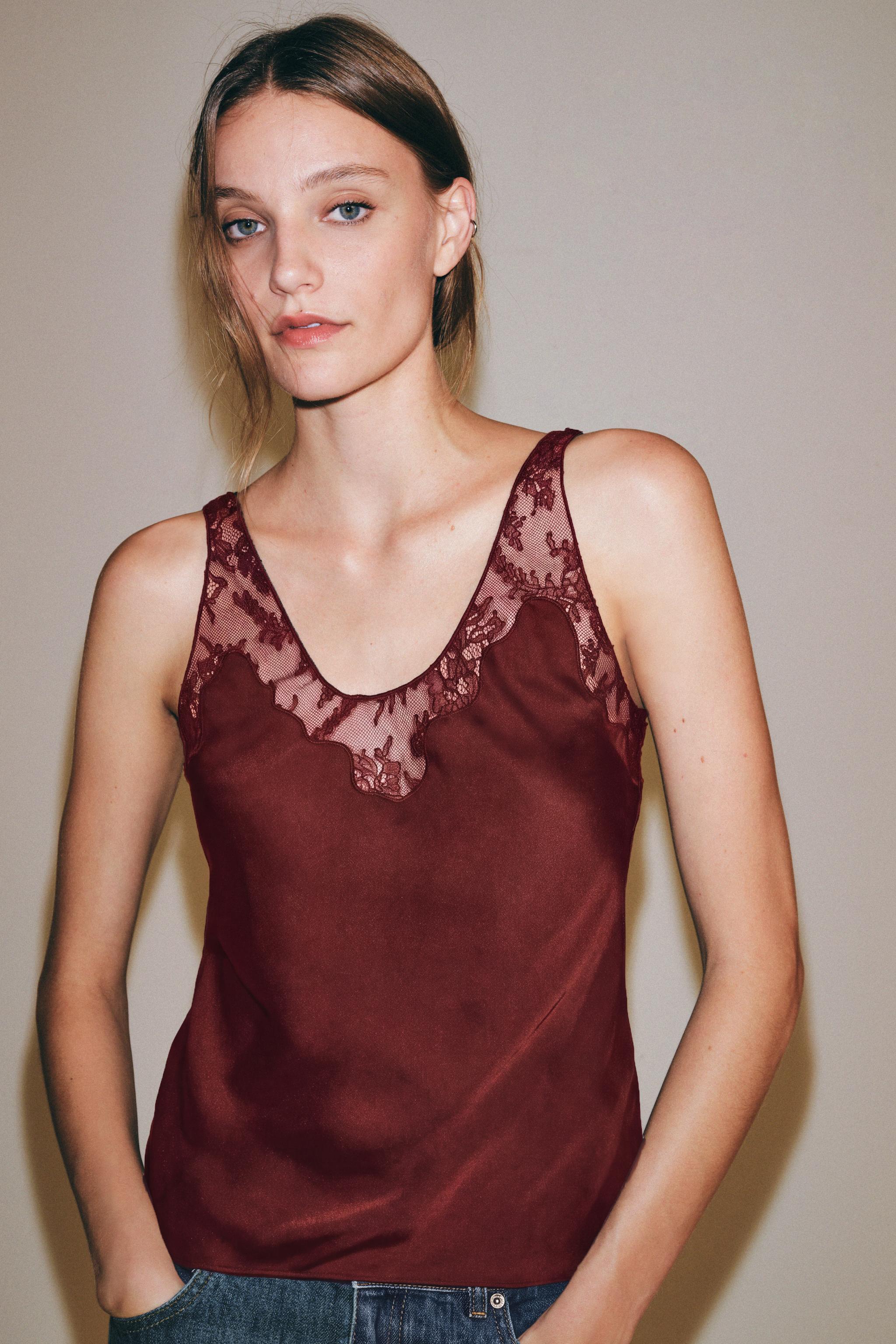 Zw Collection Lace Camisole Top - Russet - Xs