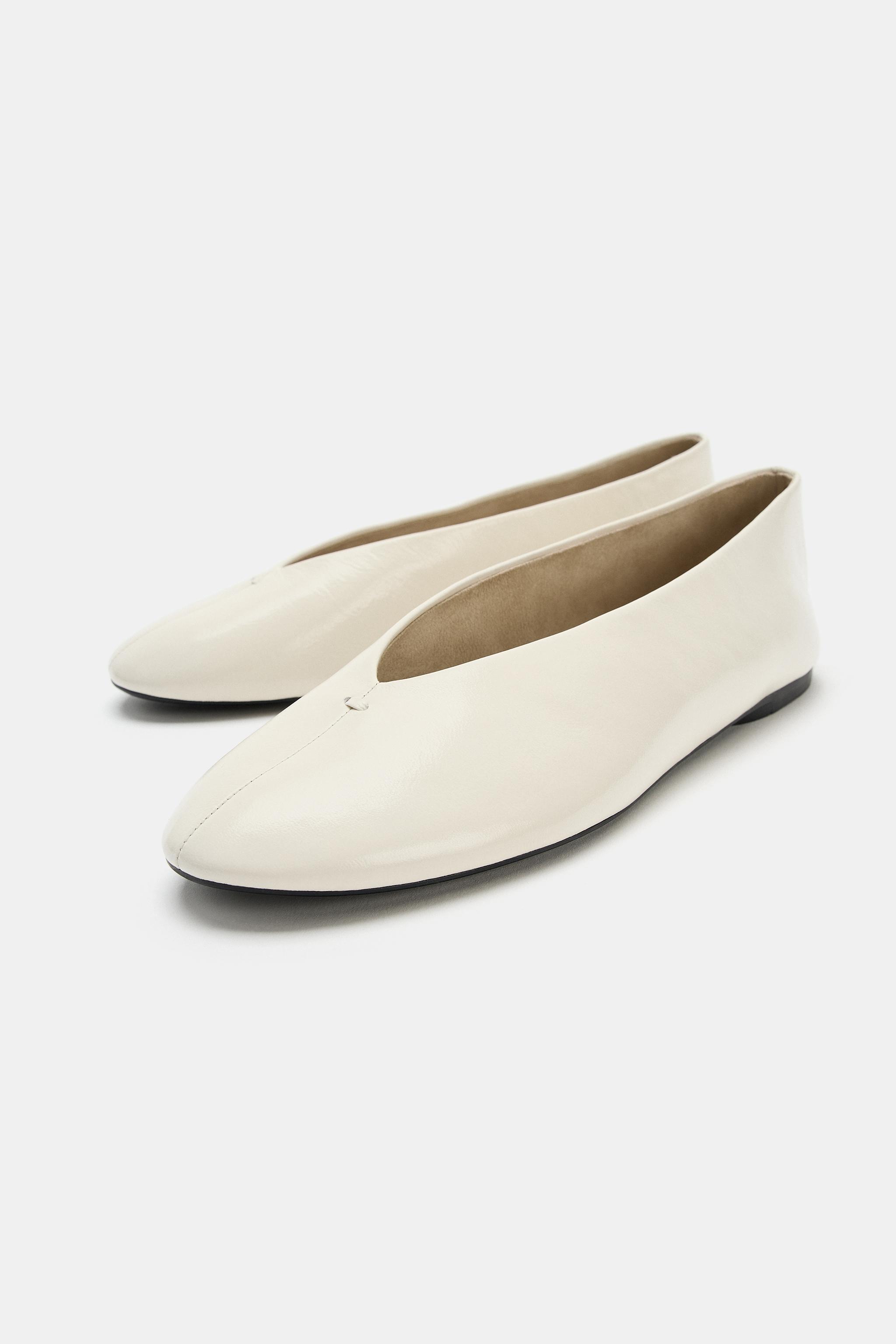 Leather Ballet Flats - Off White - 5