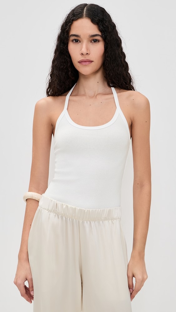 Ribbed Halter Tank - White