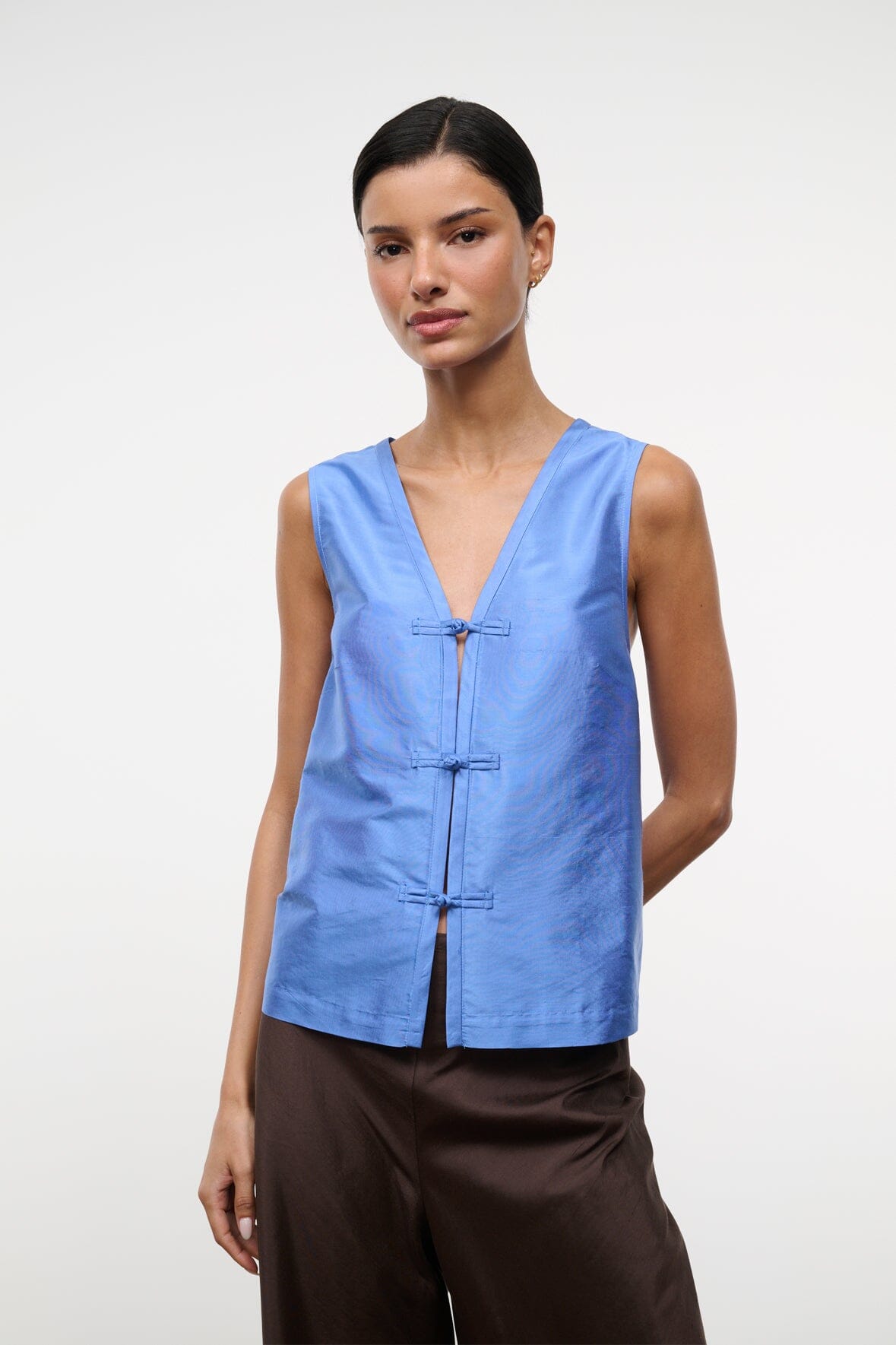 Sami Silk Dupioni Top | Coast Blue - Size Xs