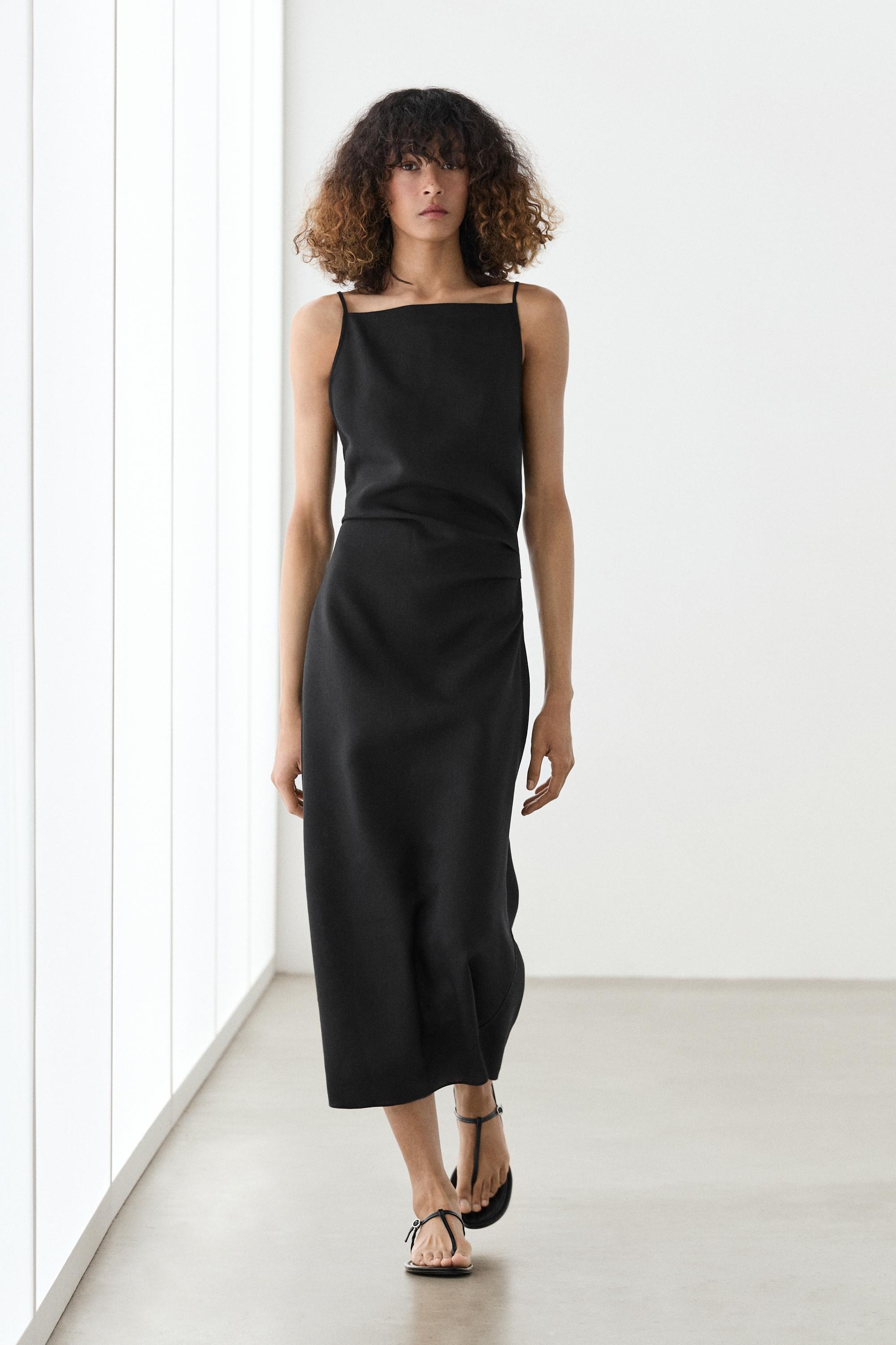 Massimo Dutti, Linen Blend Spaghetti Strap Midi Dress