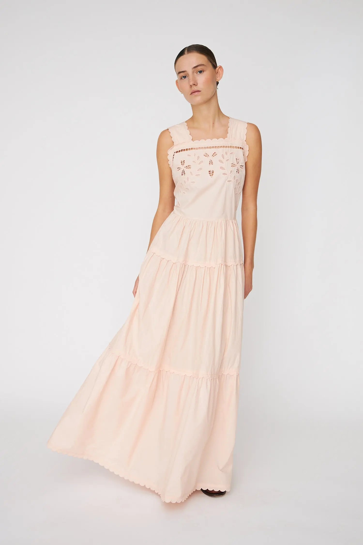 Embroidery Anglaise Maxi Strap Dress - Soft Powder - 32