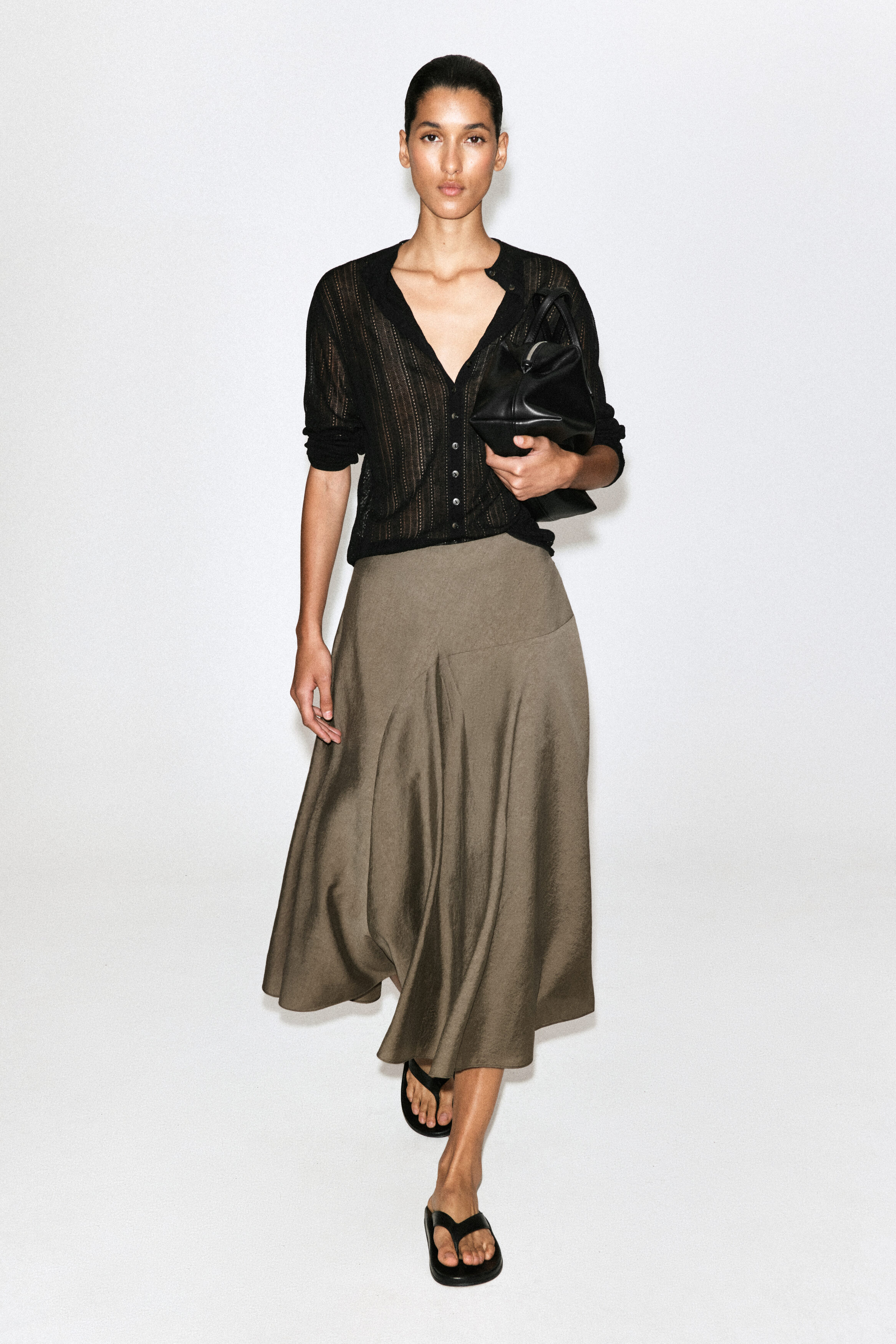 Button-Detail Fluid Midi Skirt