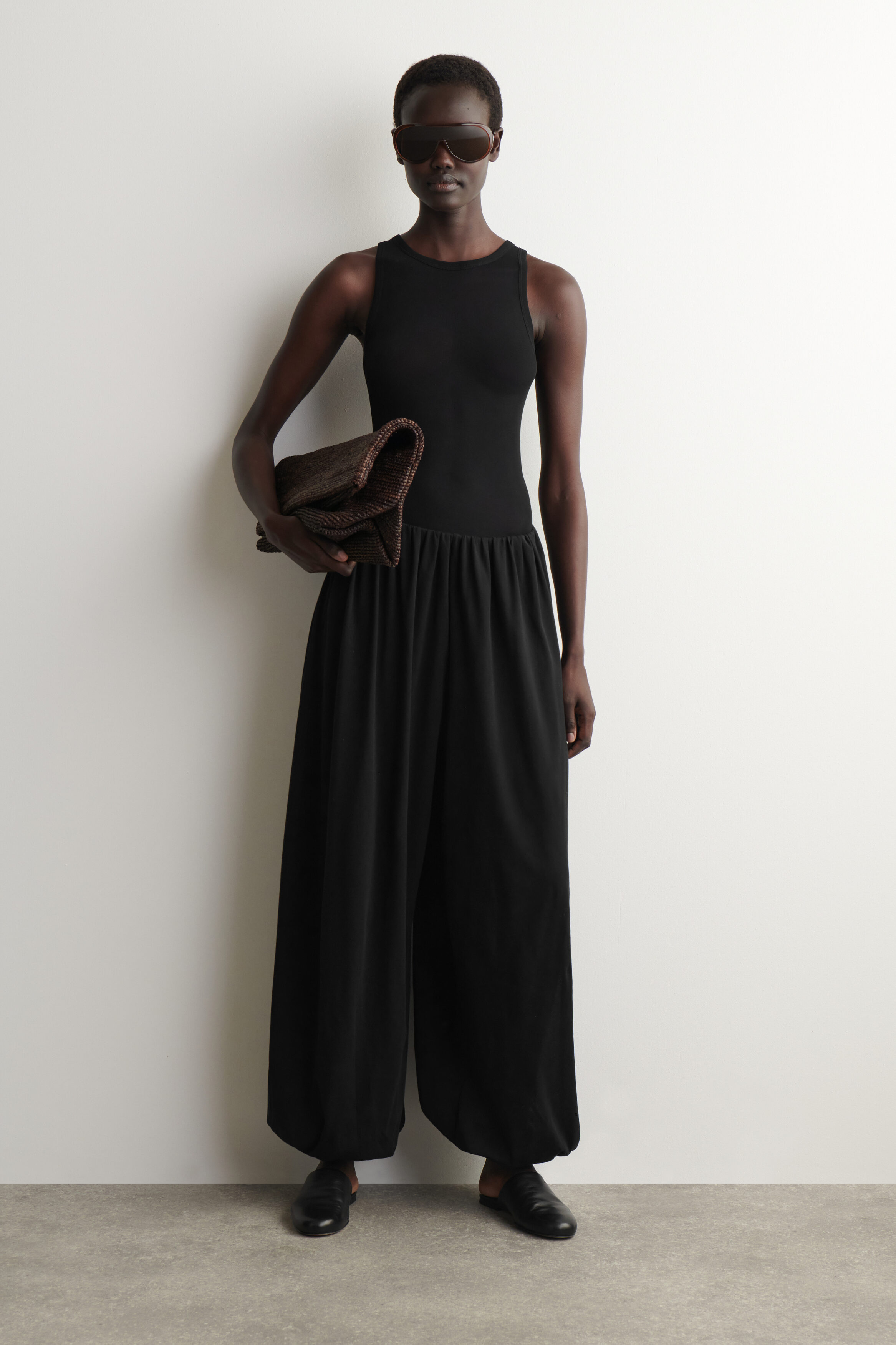 Gathered Cotton Balloon Trousers