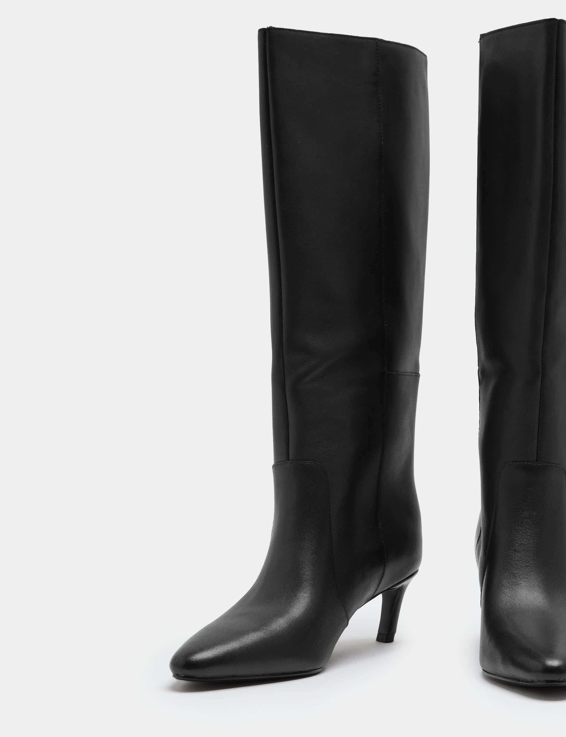 Leather Kitten Heel Knee High Boots