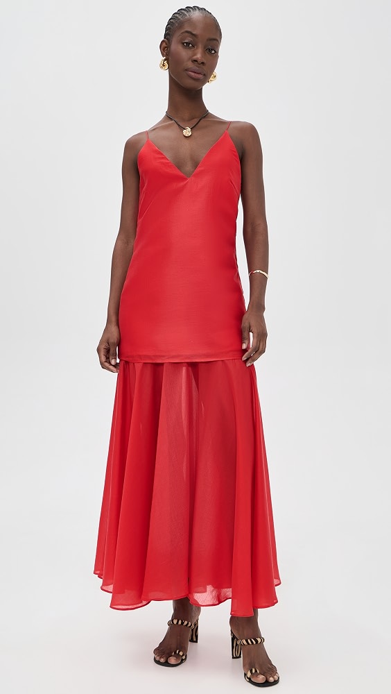 Layered Strappy Maxi Dress - Red
