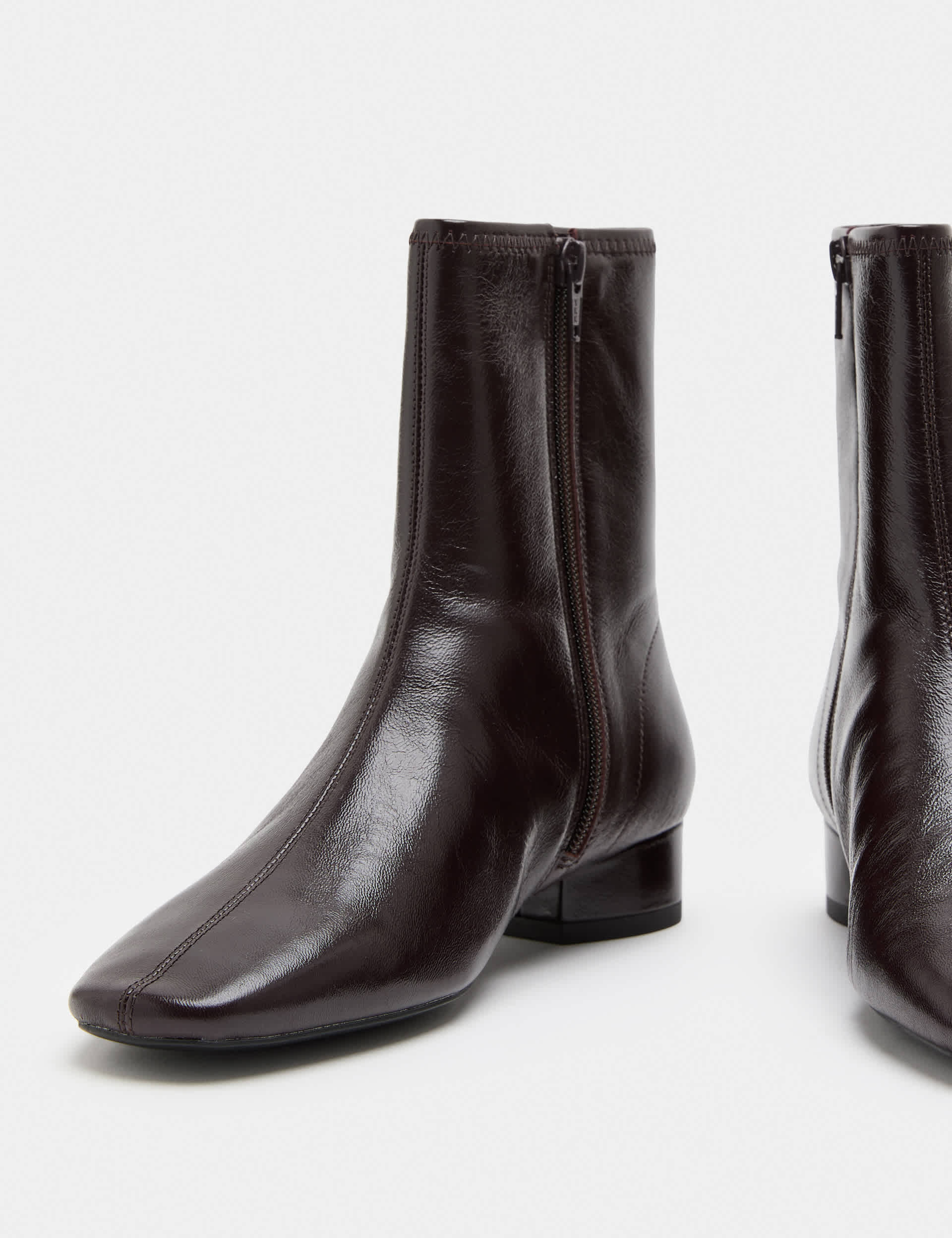Leather Block Heel Chisel Toe Sock Boots