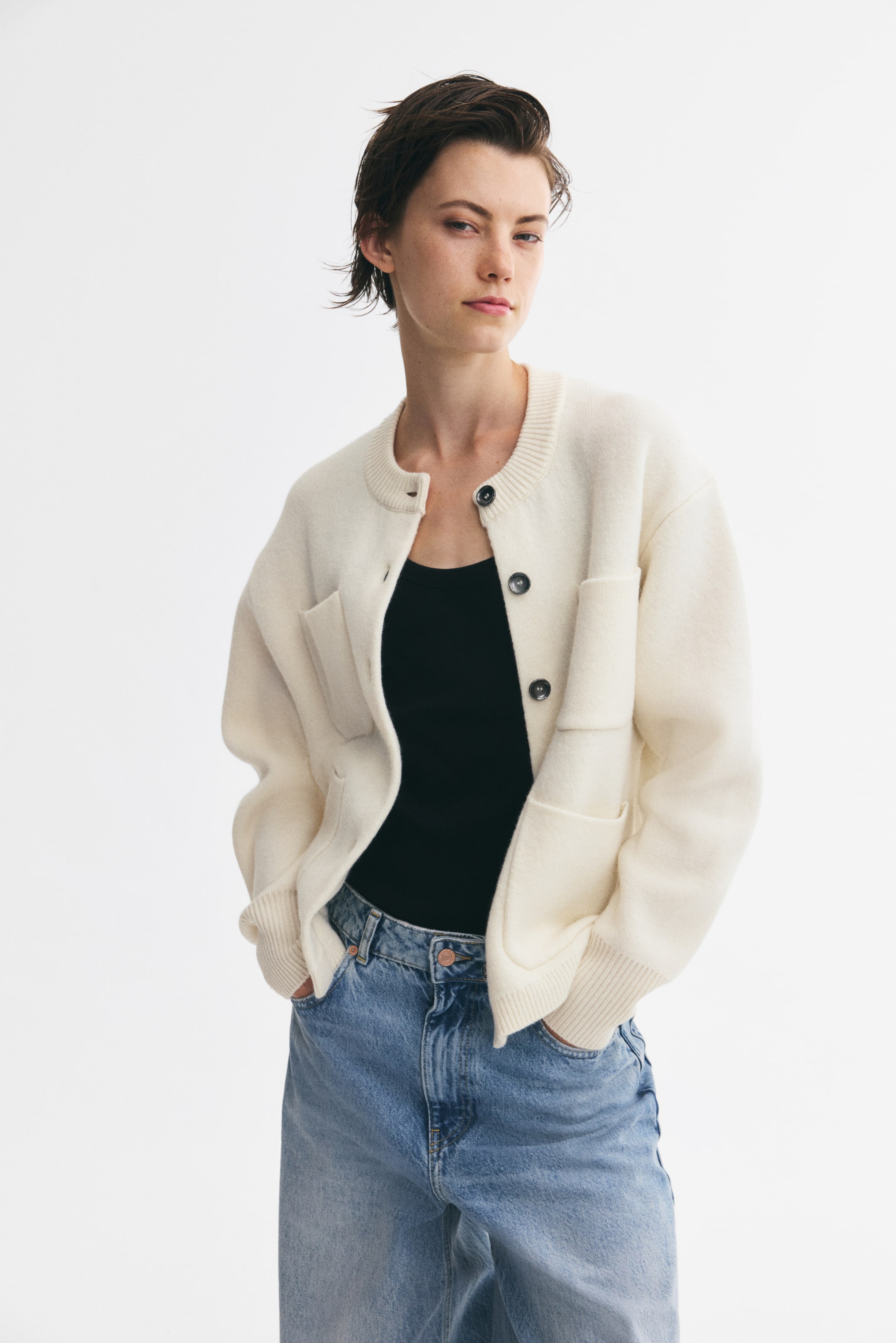 Wool-Blend Pocket-Detail Cardigan