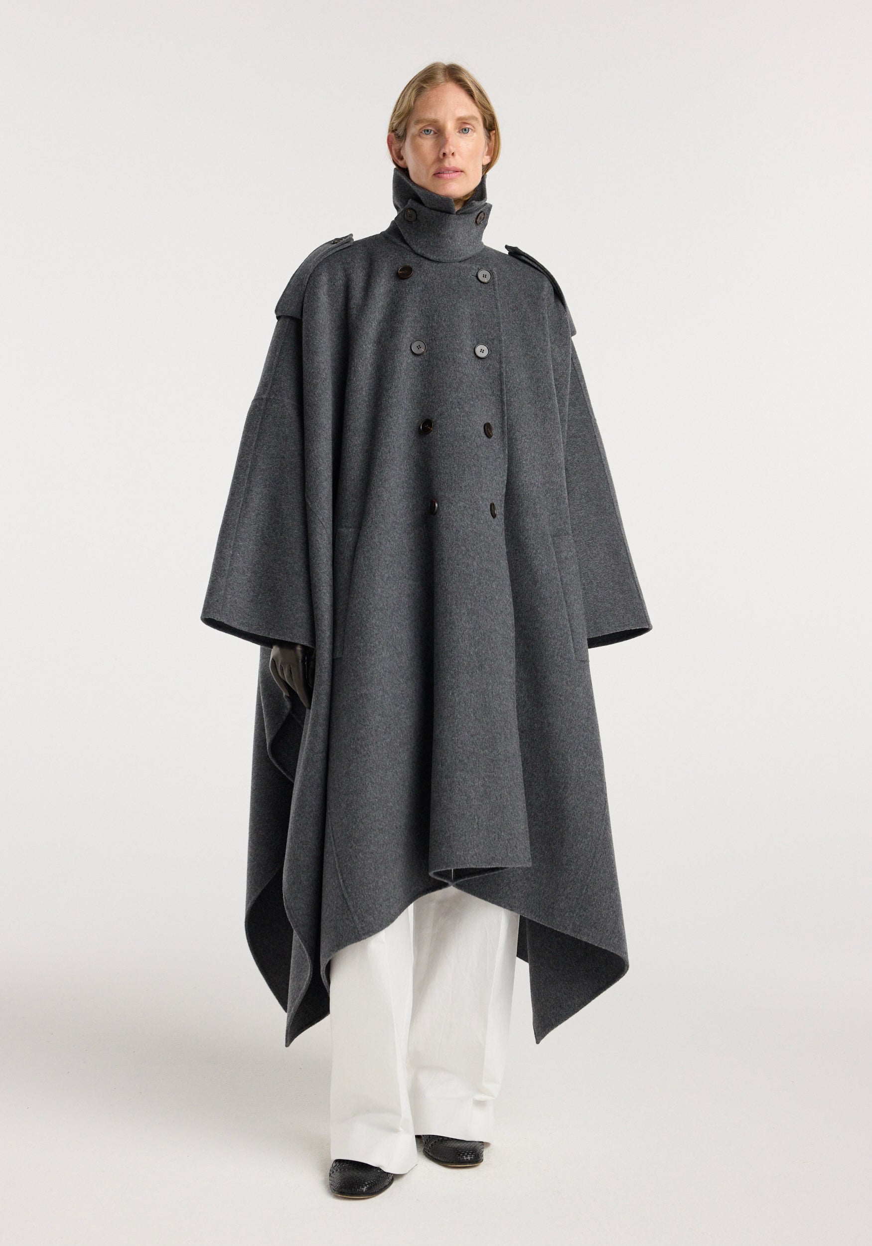 Double-Faced Cape Trenchcoat | Dark Grey Melange