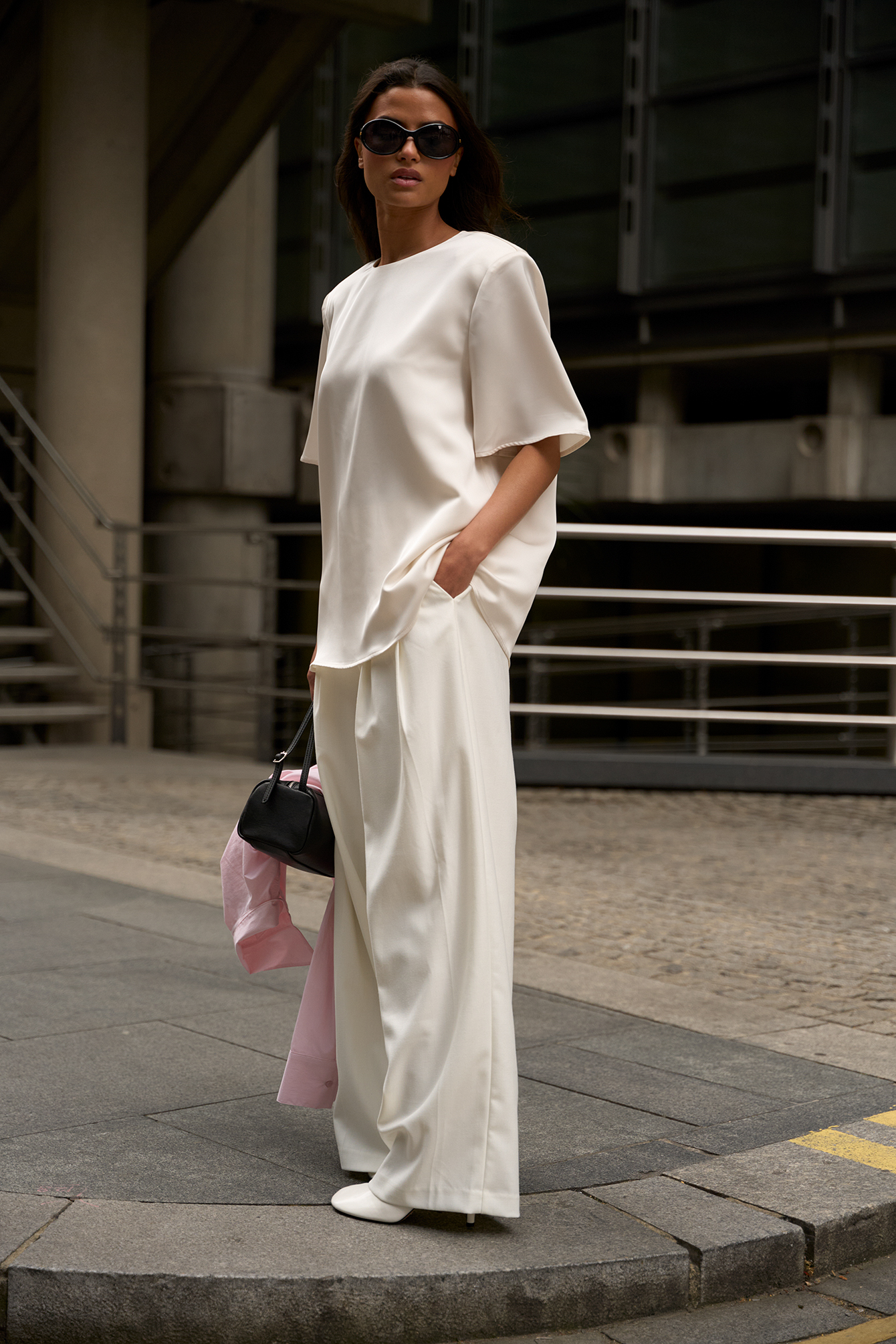 Satin Shoulder Pad T-Shirt