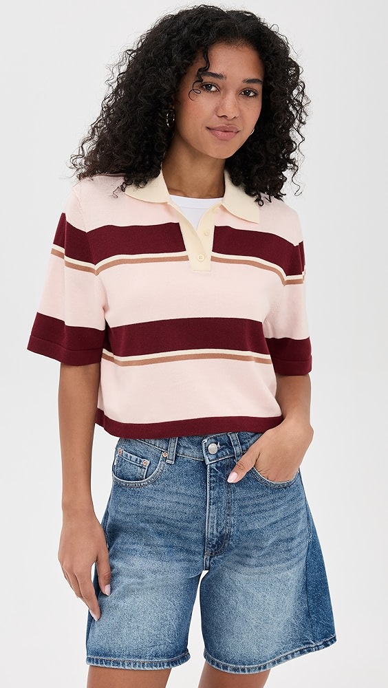 Short Sleeve Striped Polo - Antique White Stripe