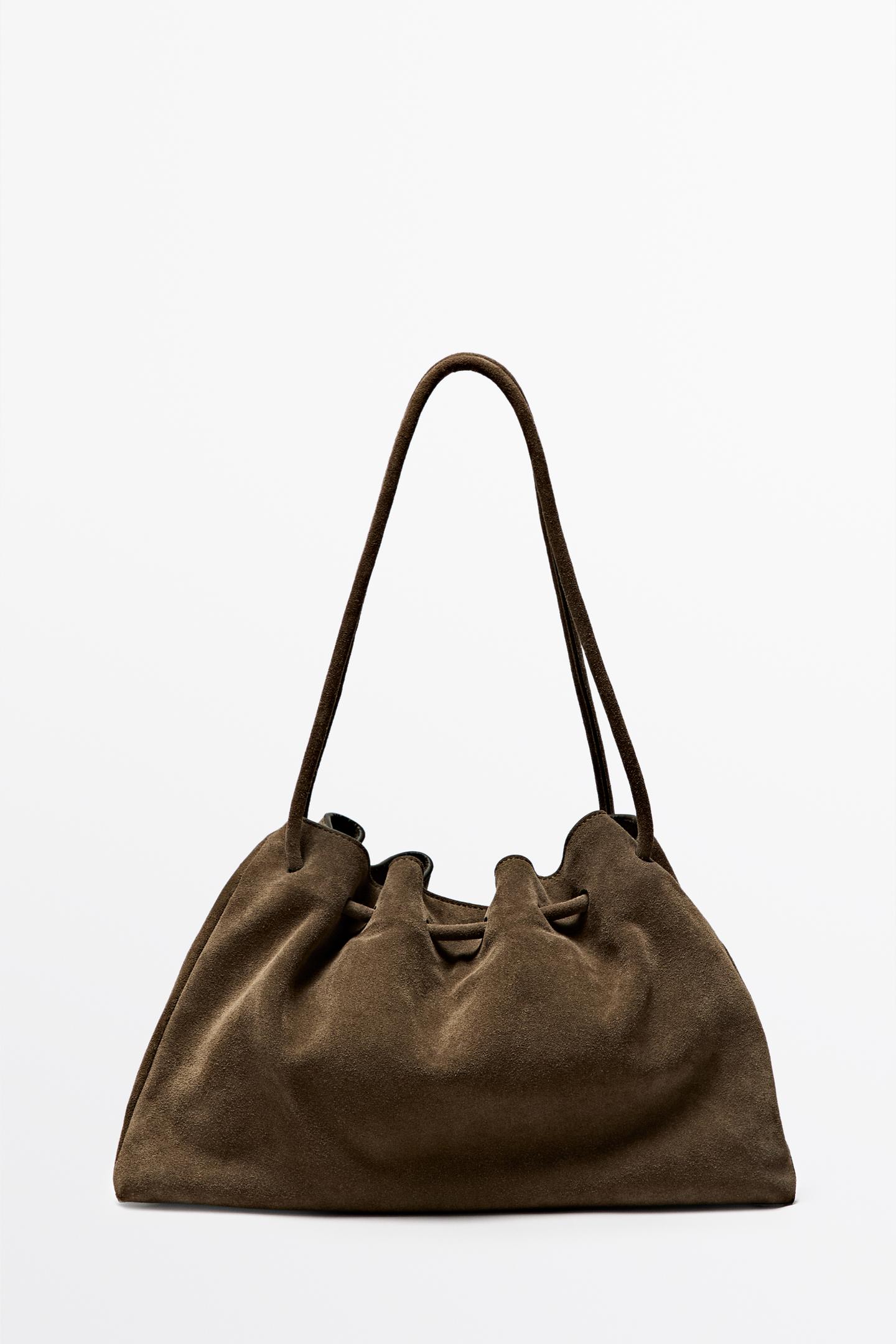 Massimo Dutti, Ruched Split Suede Leather Bag