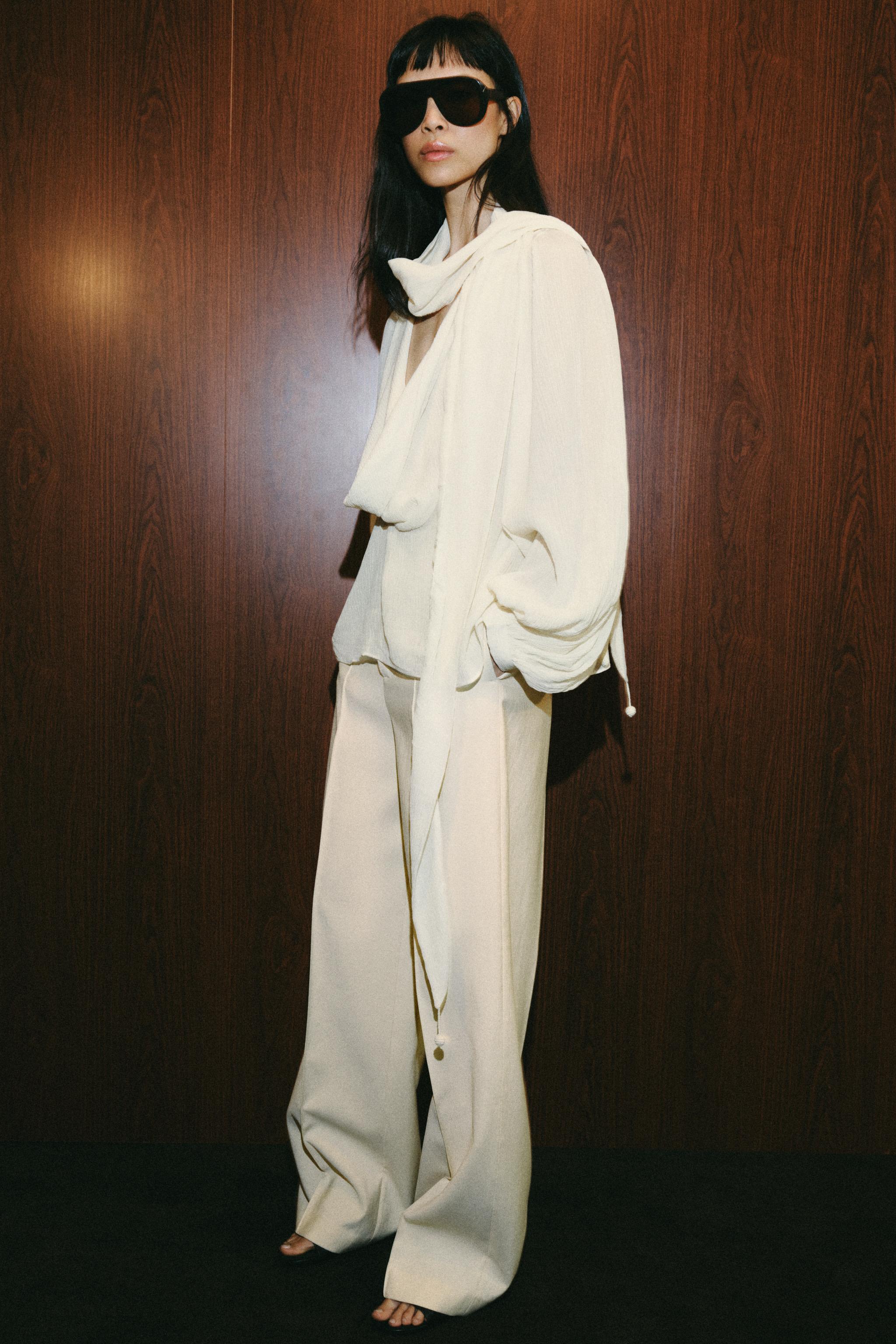 Zw Collection Tie-Neck Shirt - Ecru - Xs