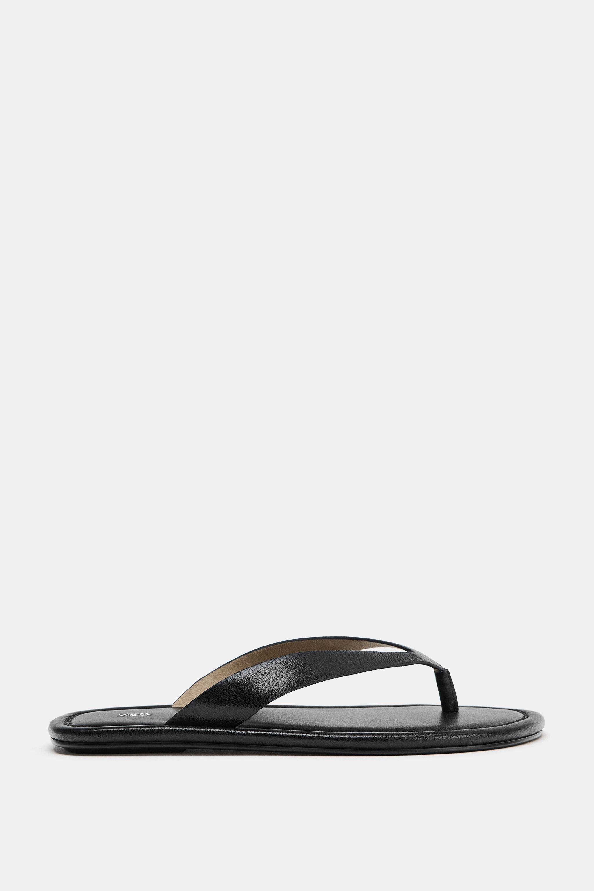 Flat Leather Sandals - Black - 2