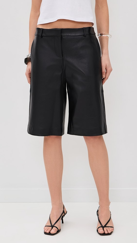 Veda Gisele Leather Low Rise Bermuda Shorts - Black