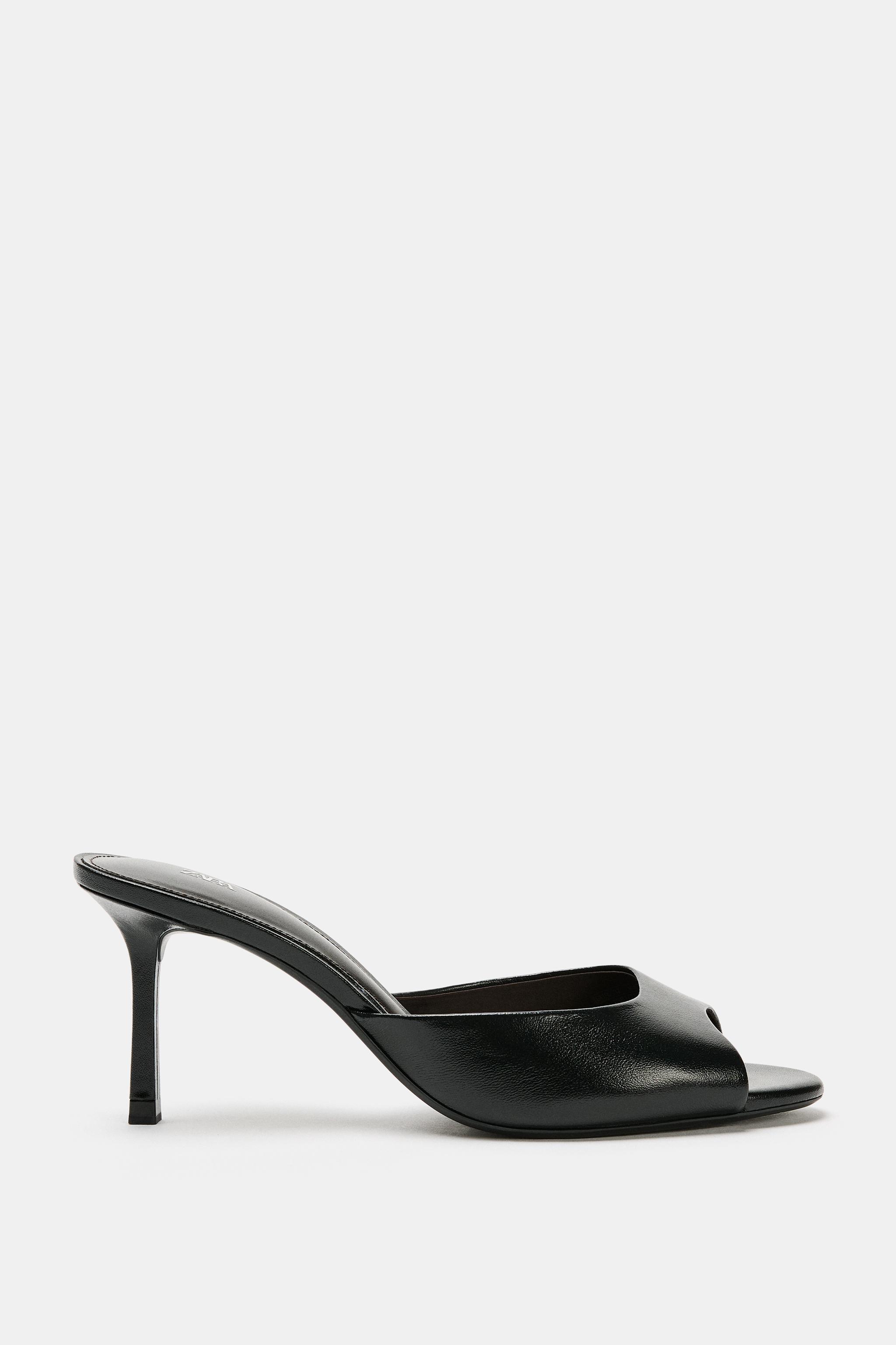 Leather Heeled Mules - Black - 2