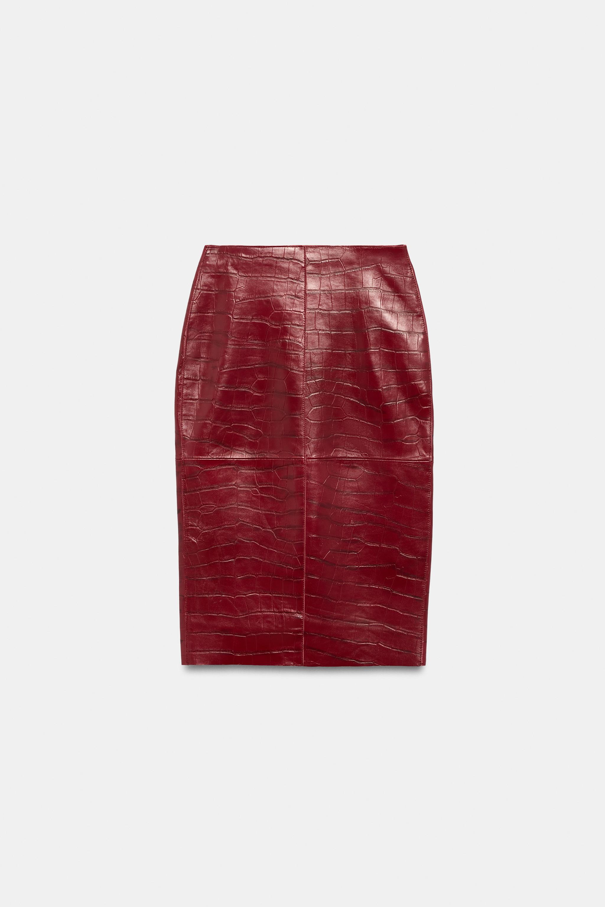 Zw Collection 100% Leather Midi Skirt - Red - Xs