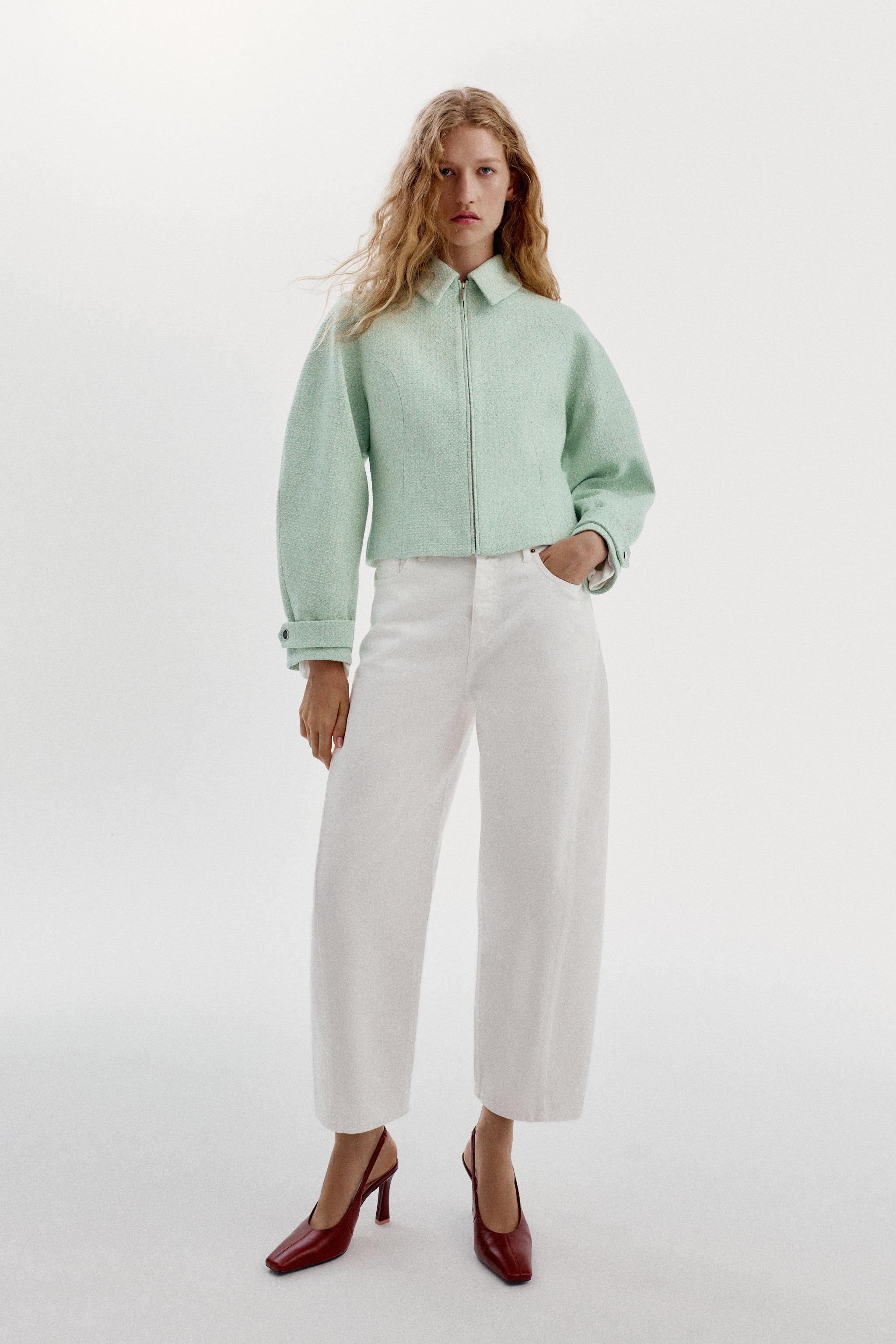 Textured Zip Jacket - Ecru / Green - Xs