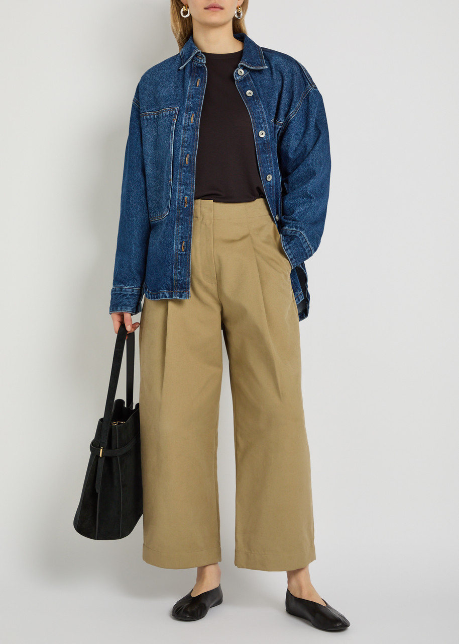 Peached Wide-Leg Cotton-Twill Trousers