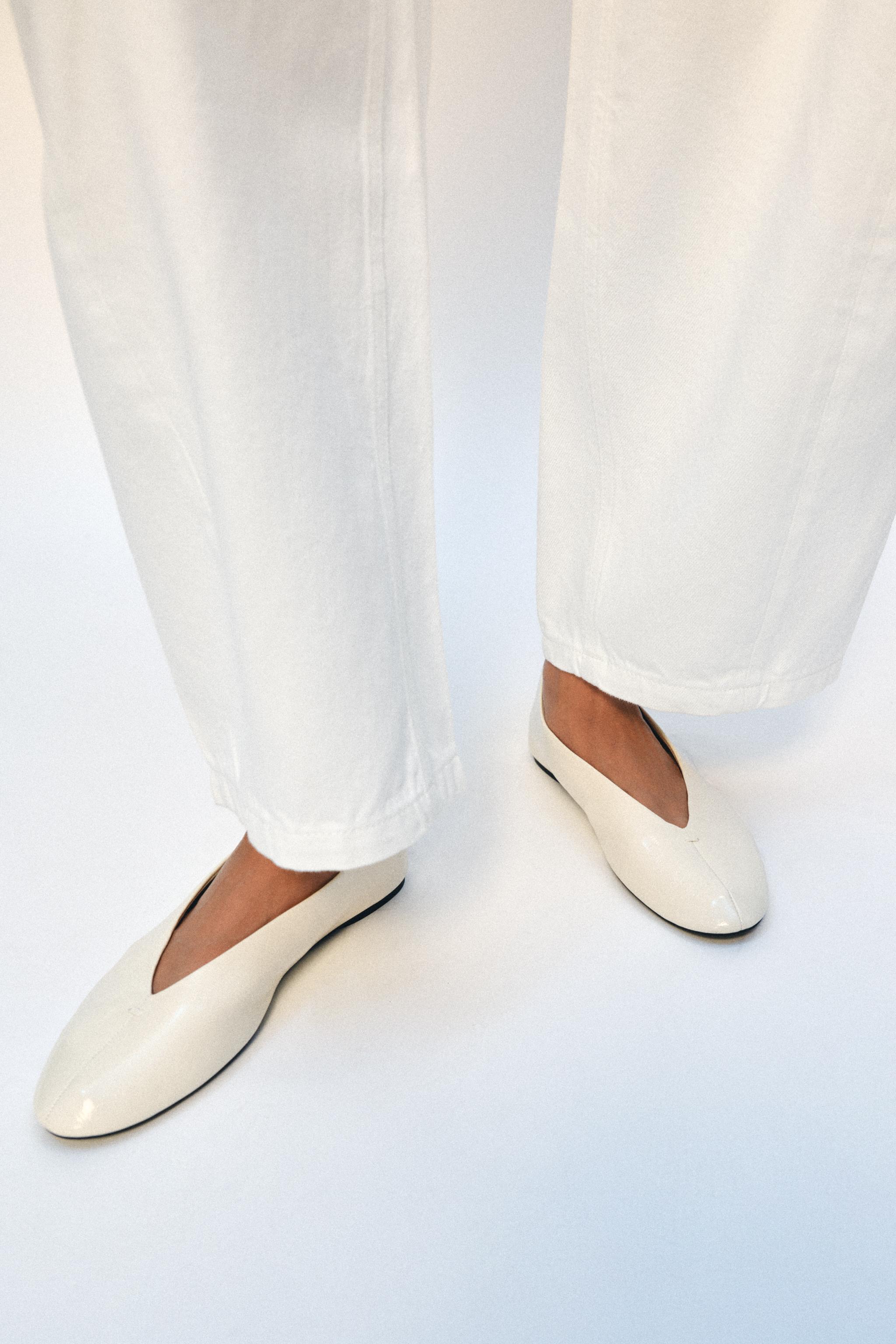 Leather Ballet Flats - Off White - 5