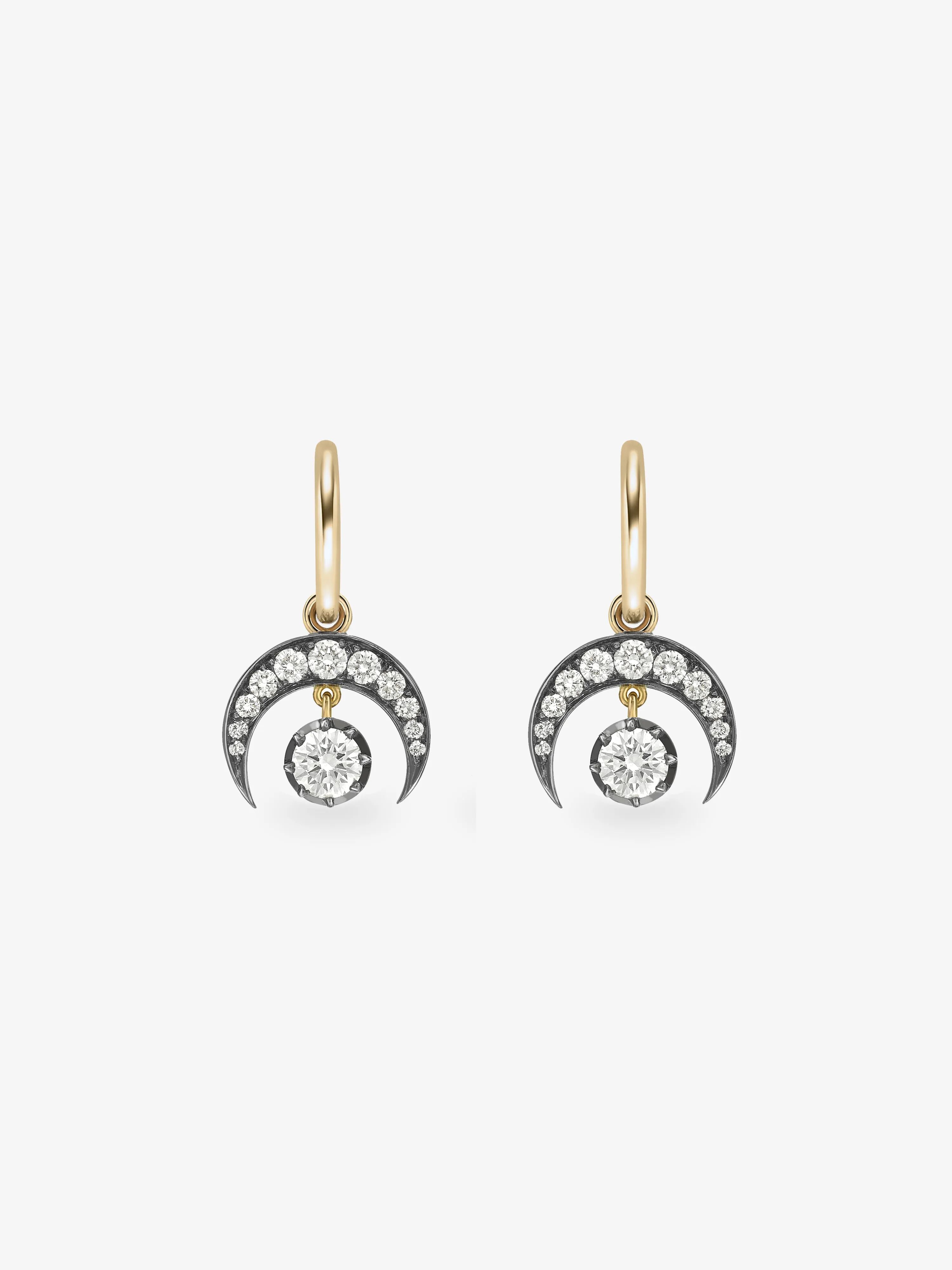 Crescent Moon Diamond & Blackened Gold Gypset Hoop Earrings