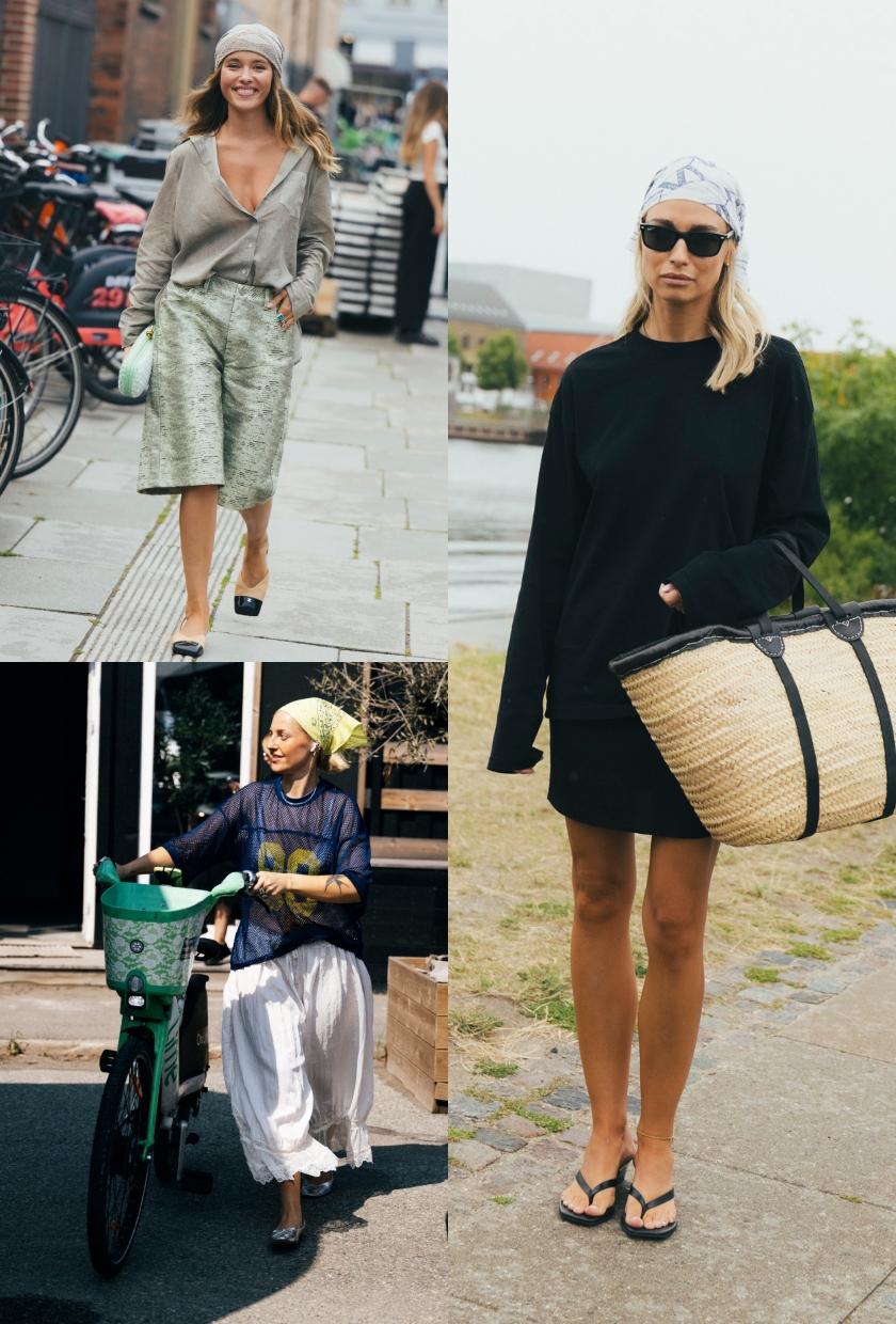 A collage of the bandana fashion trend spotted at Copenhagen Fashion Week August 2026.