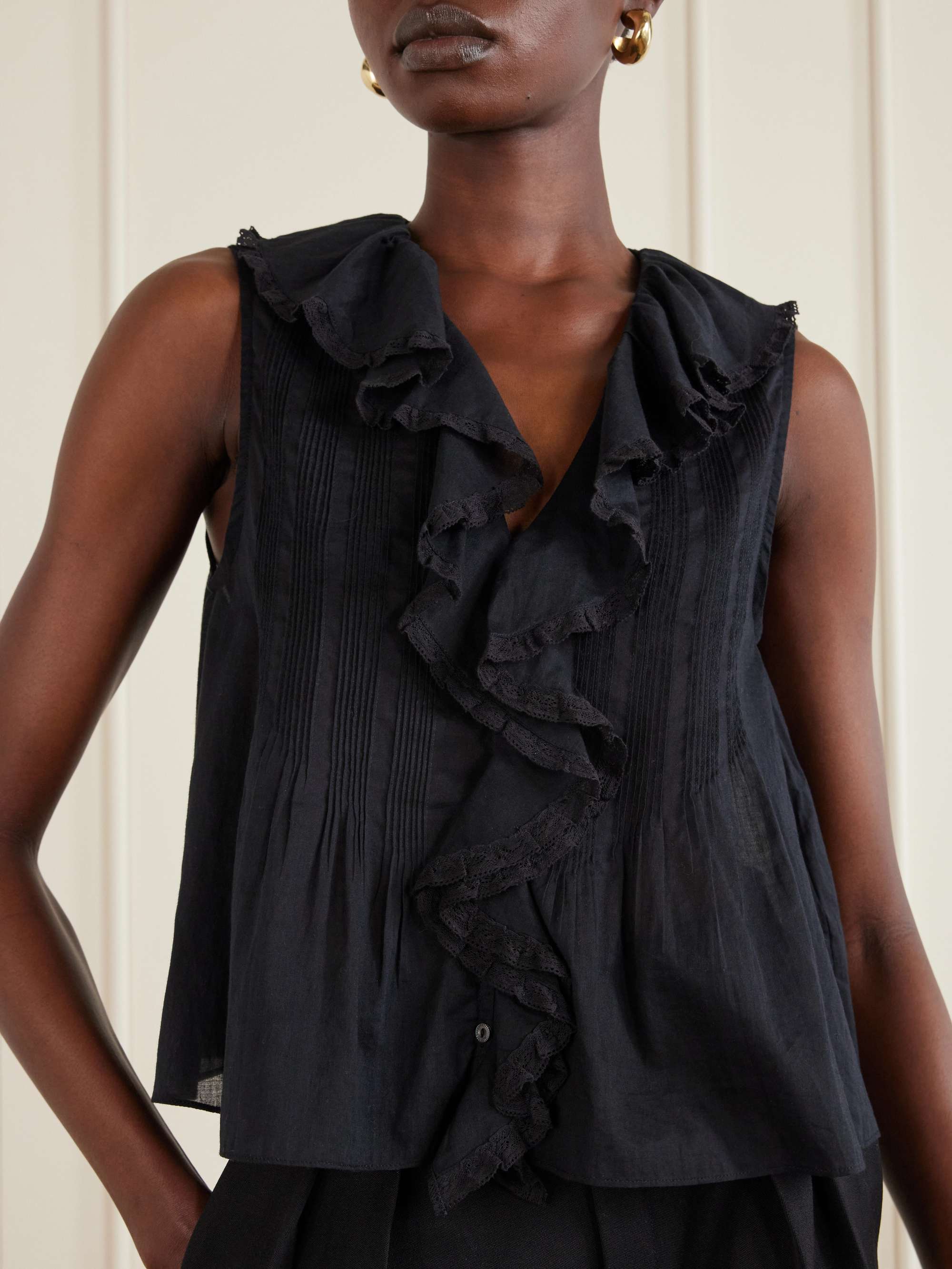 Hilda Ruffled Embroidered Organic Cotton Top