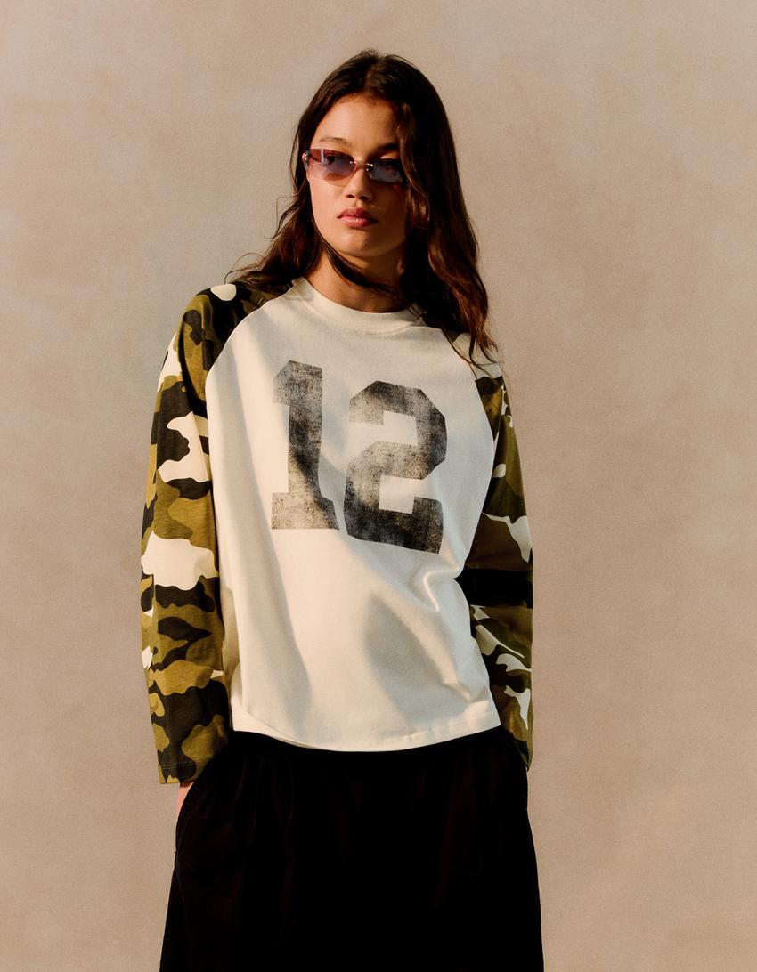 Long Sleeve Raglan Print T-Shirt