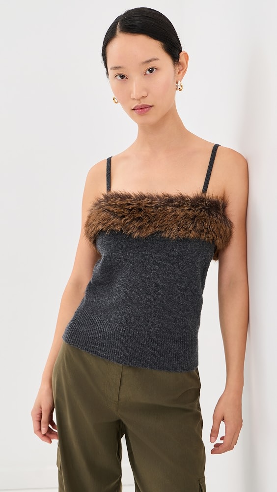 Faux Fur Lined Tank Top - Charcoal