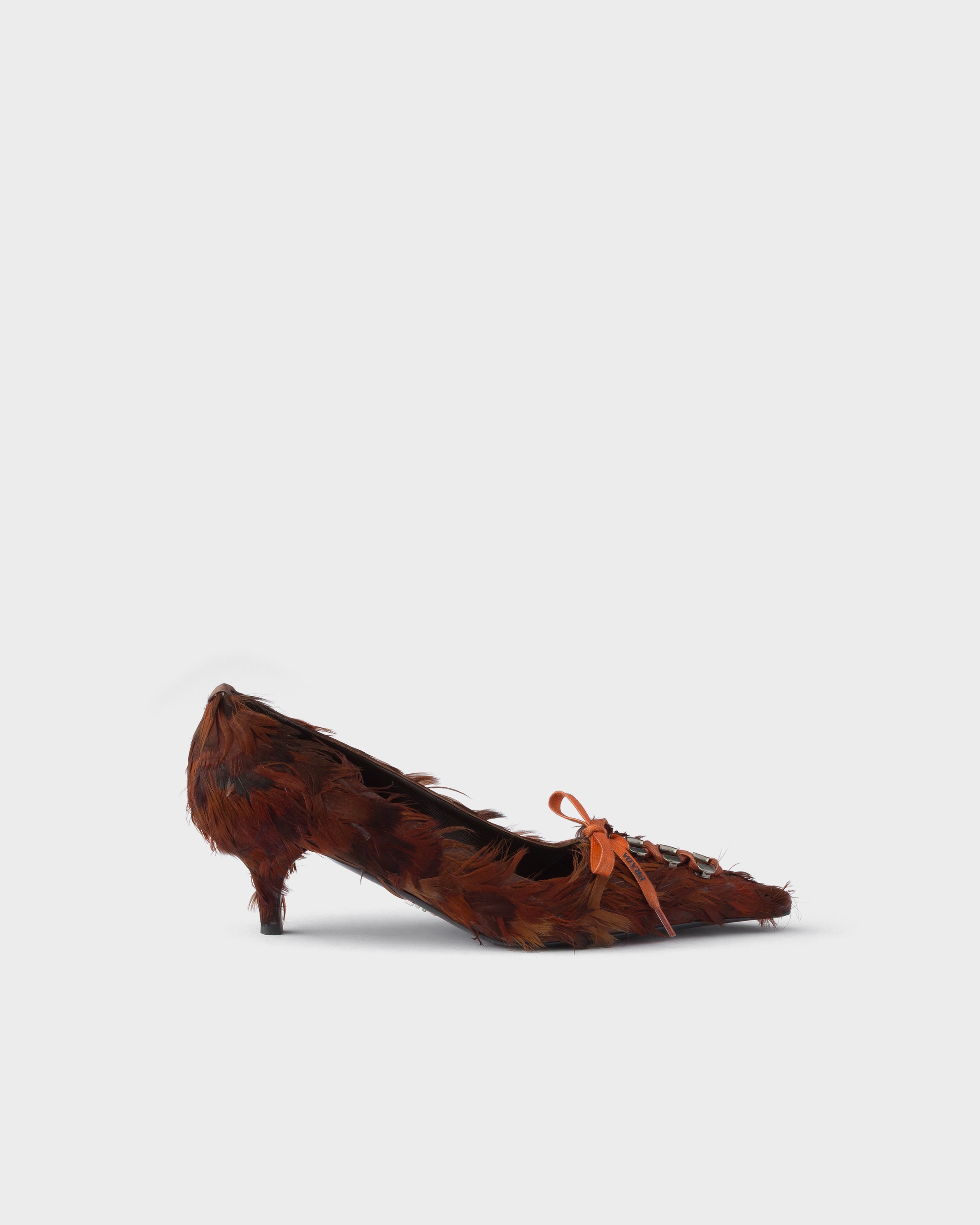 Feather-Embellished Satin Pumps